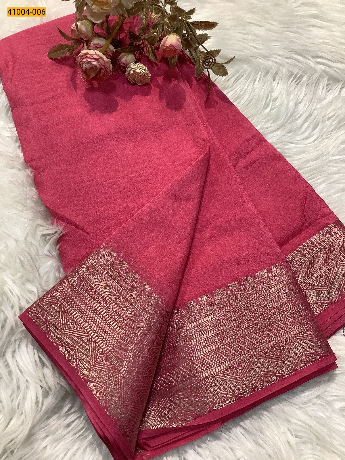 Pink Viscose Warm Crepe Silk Saree