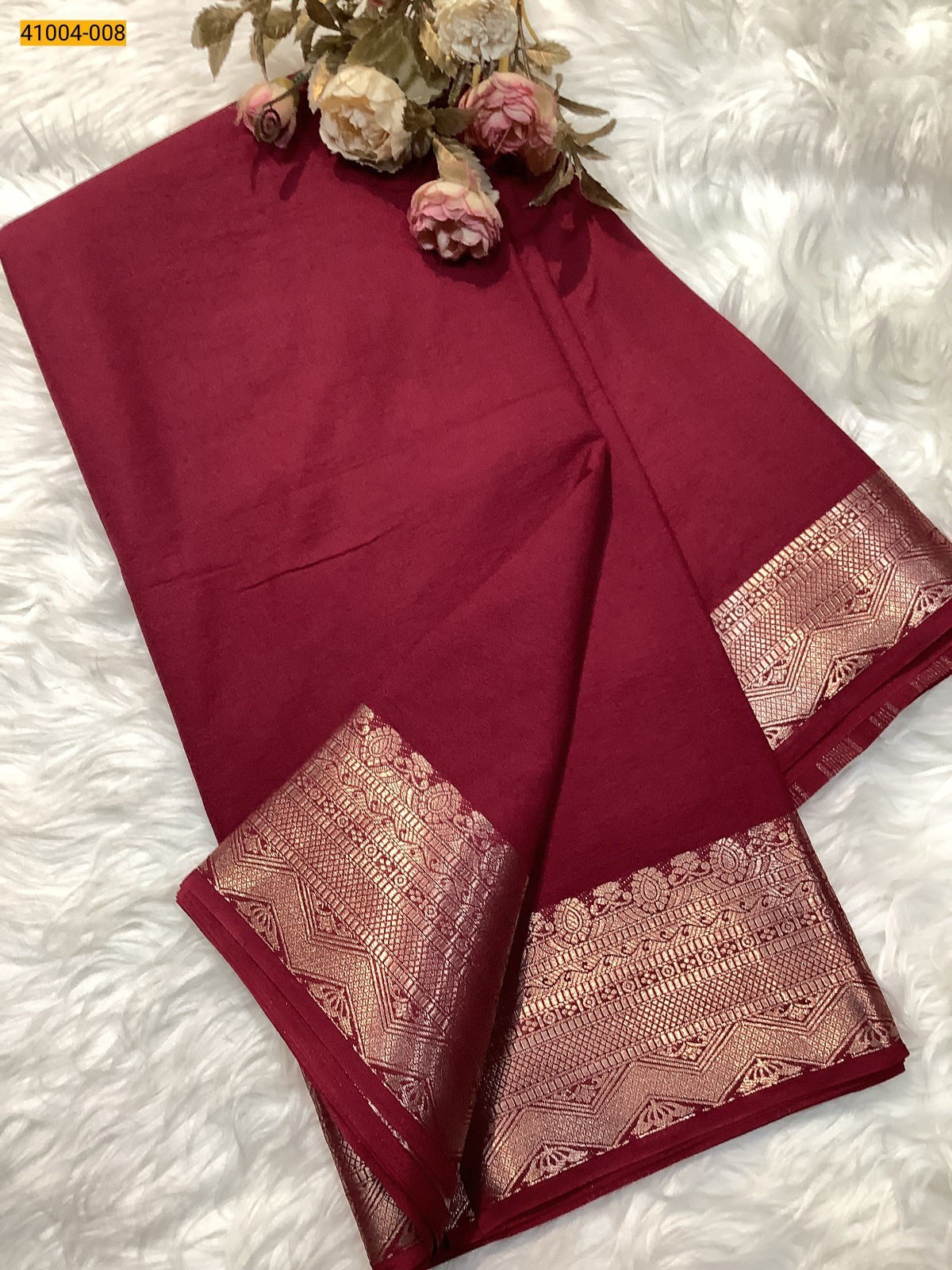 Red Viscose Warm Crepe Silk Saree