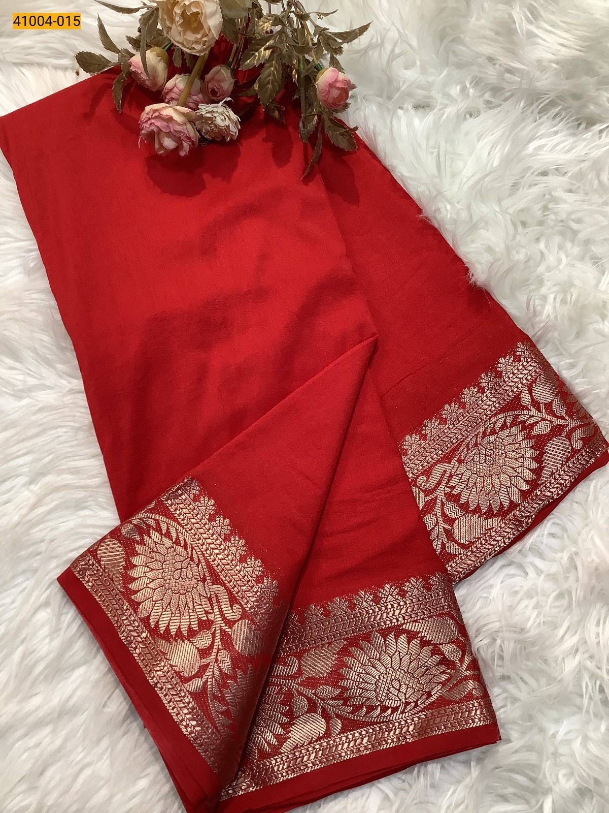 Red Viscose Warm Crepe Silk Saree