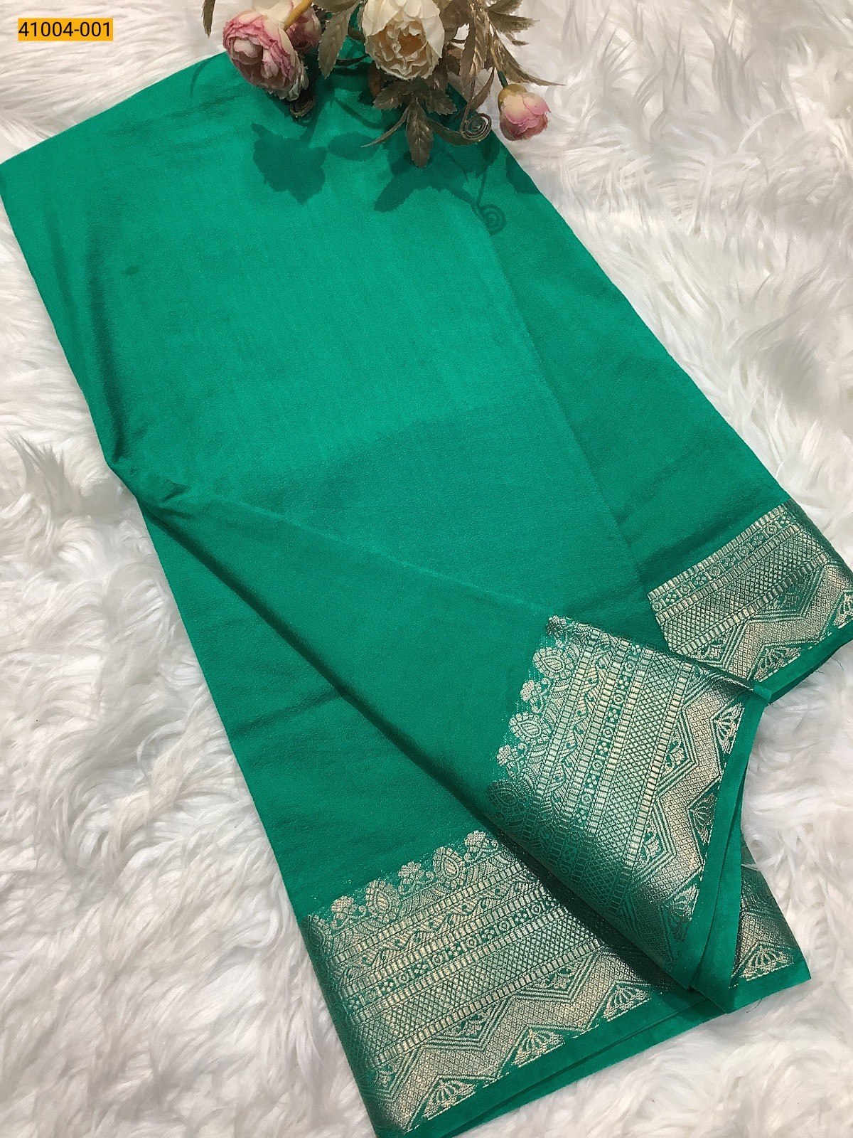 Rama Green Viscose Warm Crepe Silk Saree