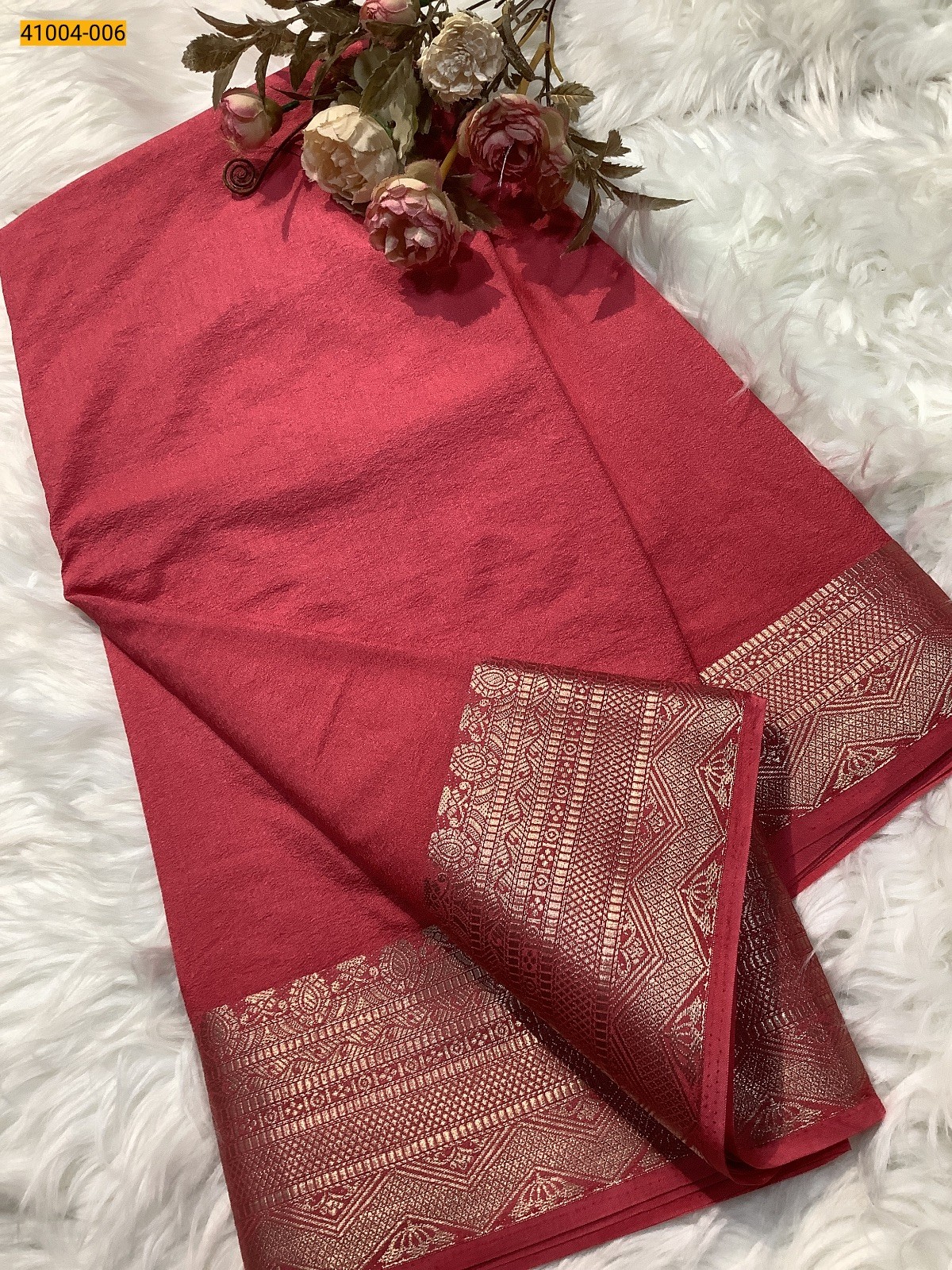 Peach Viscose Warm Crepe Silk Saree