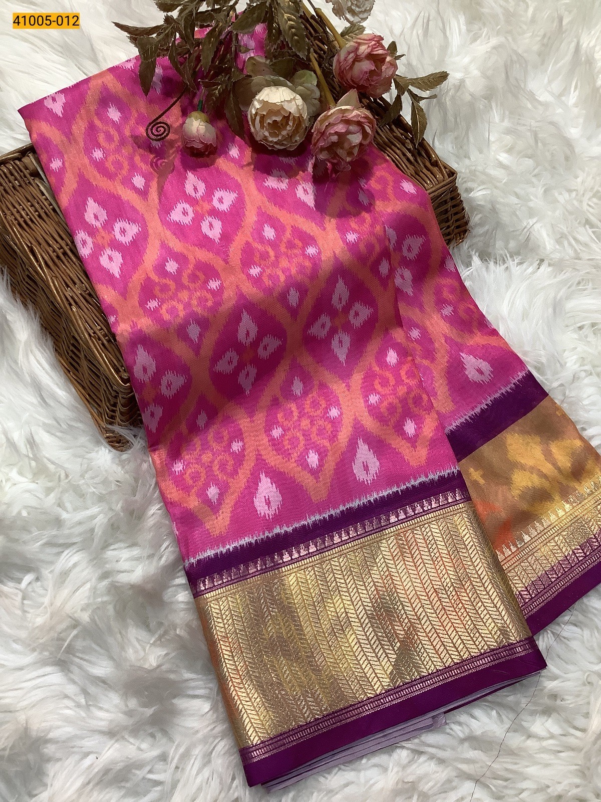 Pink Pochampally Printed Dola Silk Saree