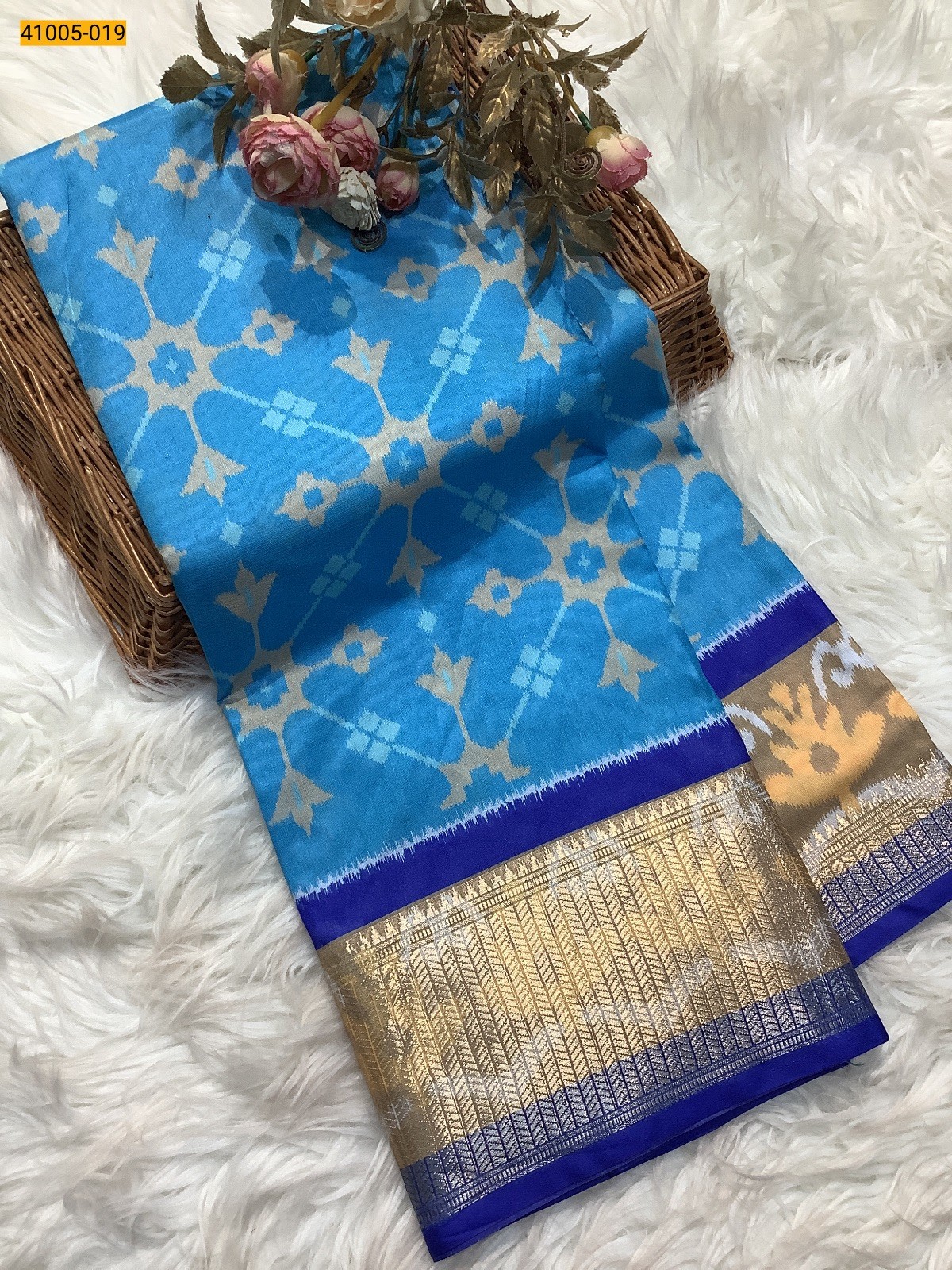 Blue  Pochampally Printed Dola Silk Saree