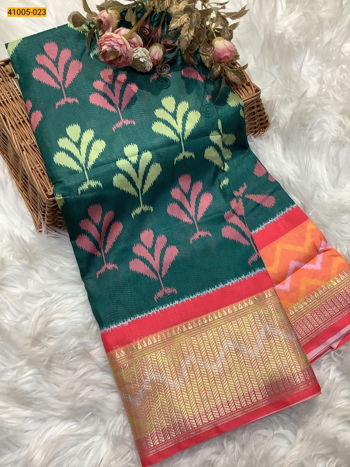 Green Pochampally Printed Dola Silk Saree