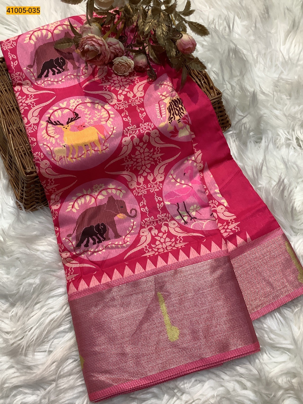 Pink Pochampally Printed Dola Silk Saree