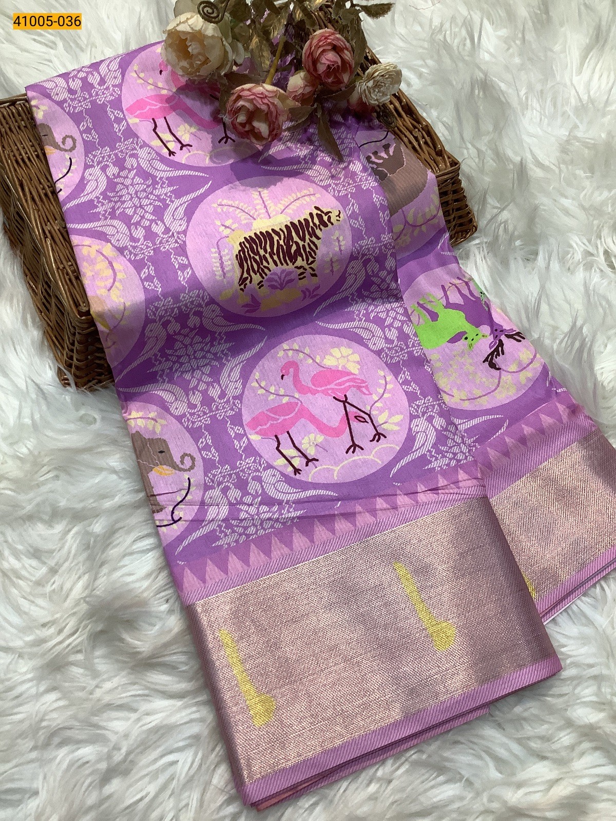 Violet Pochampally Printed Dola Silk Saree