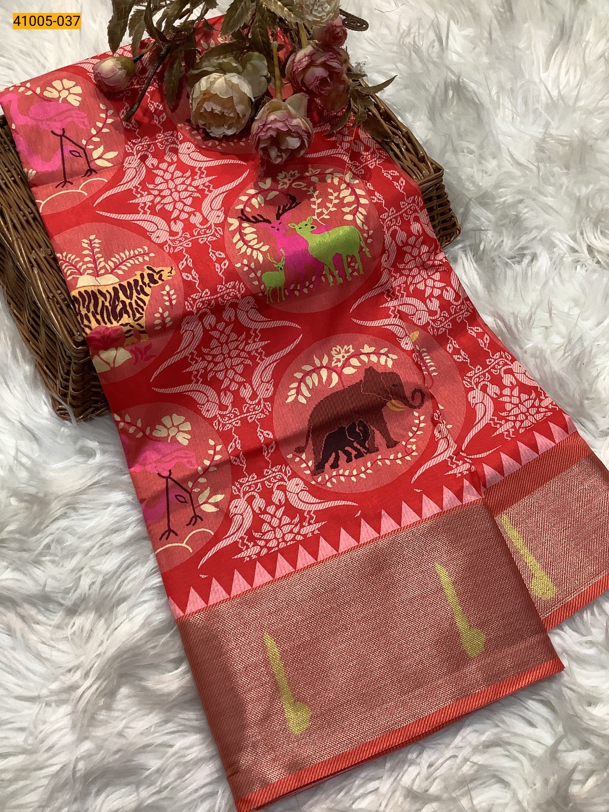 Red Pochampally Printed Dola Silk Saree