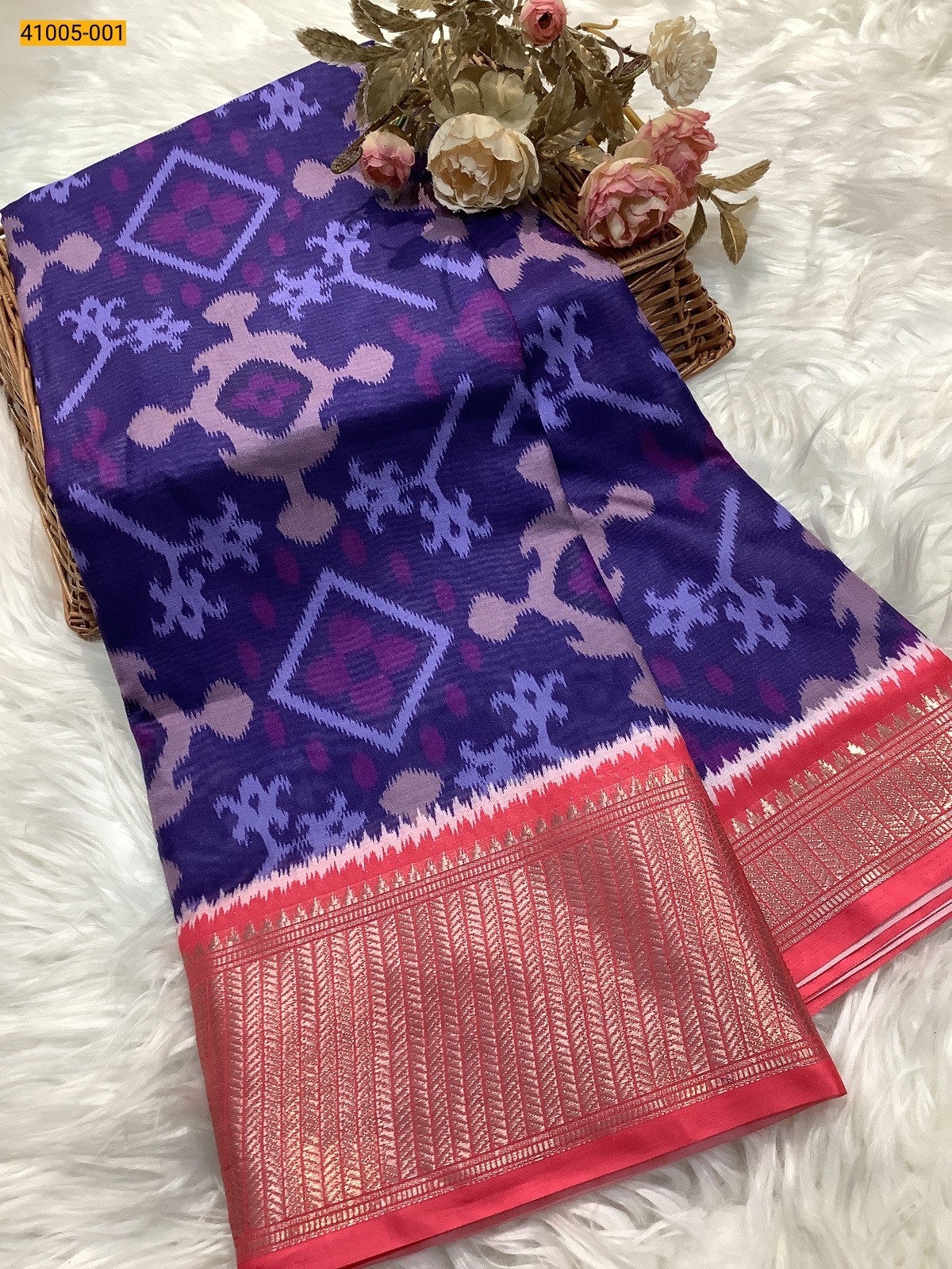 Blue Pochampally Printed Dola Silk Saree