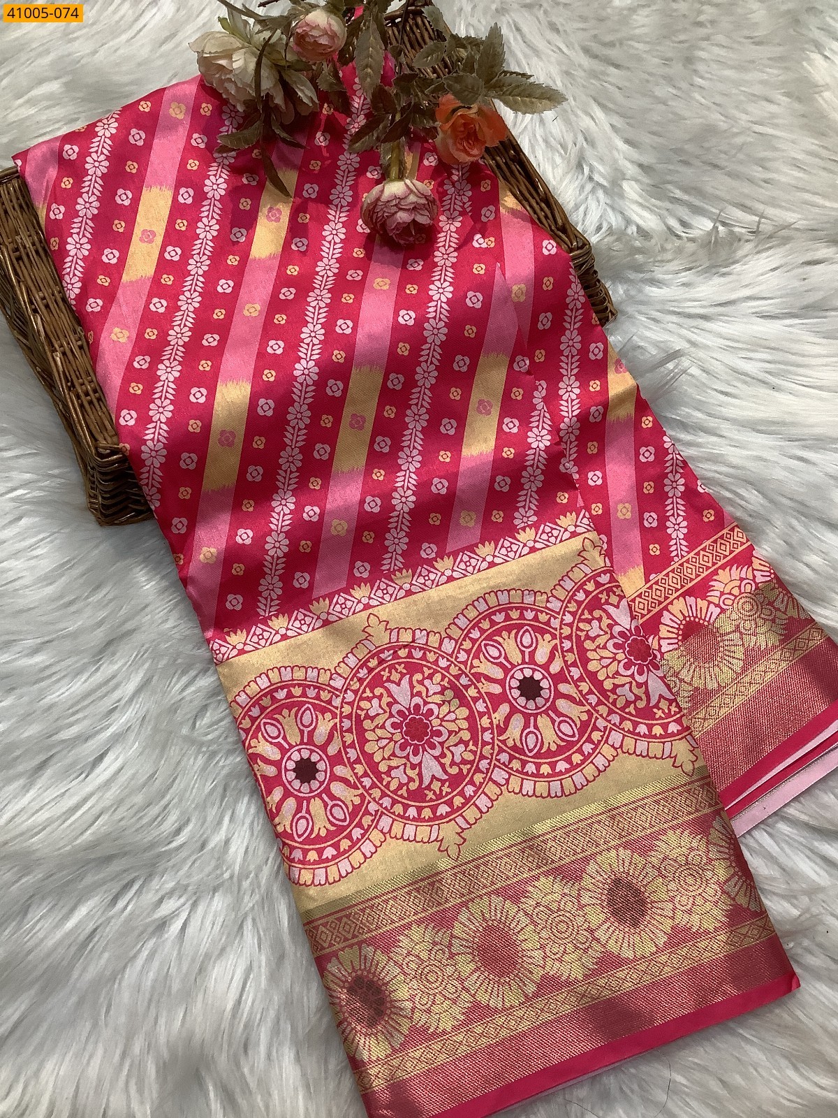 Pink Pochampally Printed Dola Silk Saree