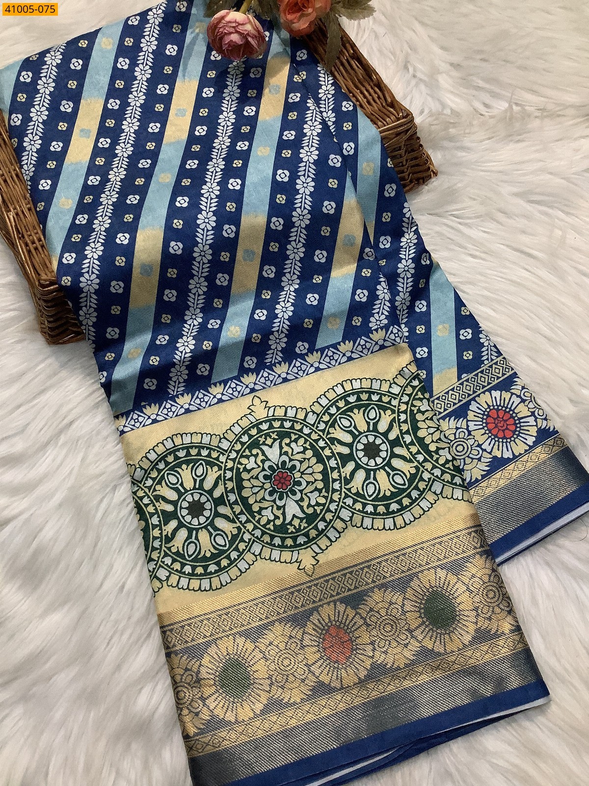 Blue Pochampally Printed Dola Silk Saree