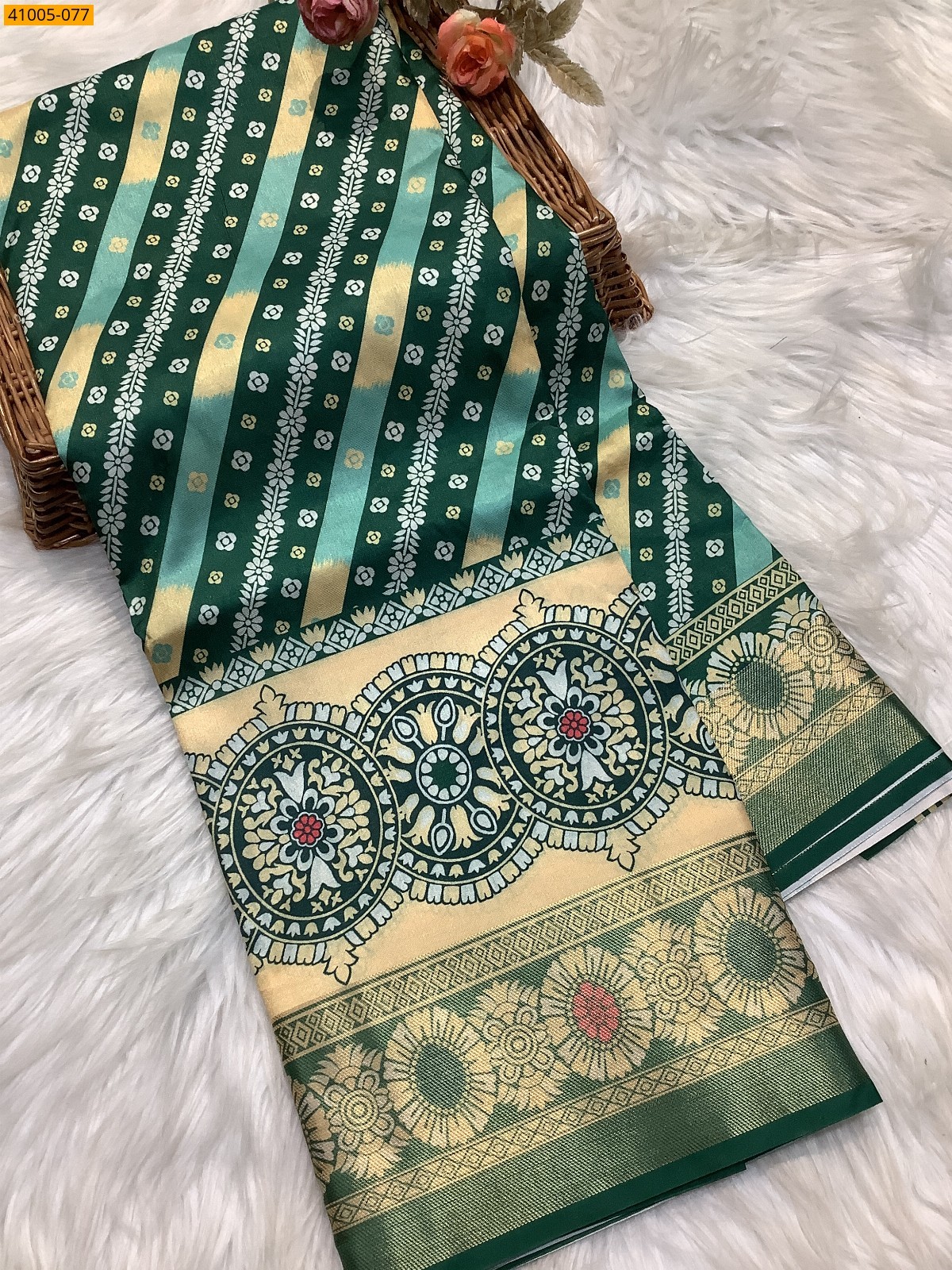 Green Pochampally Printed Dola Silk Saree
