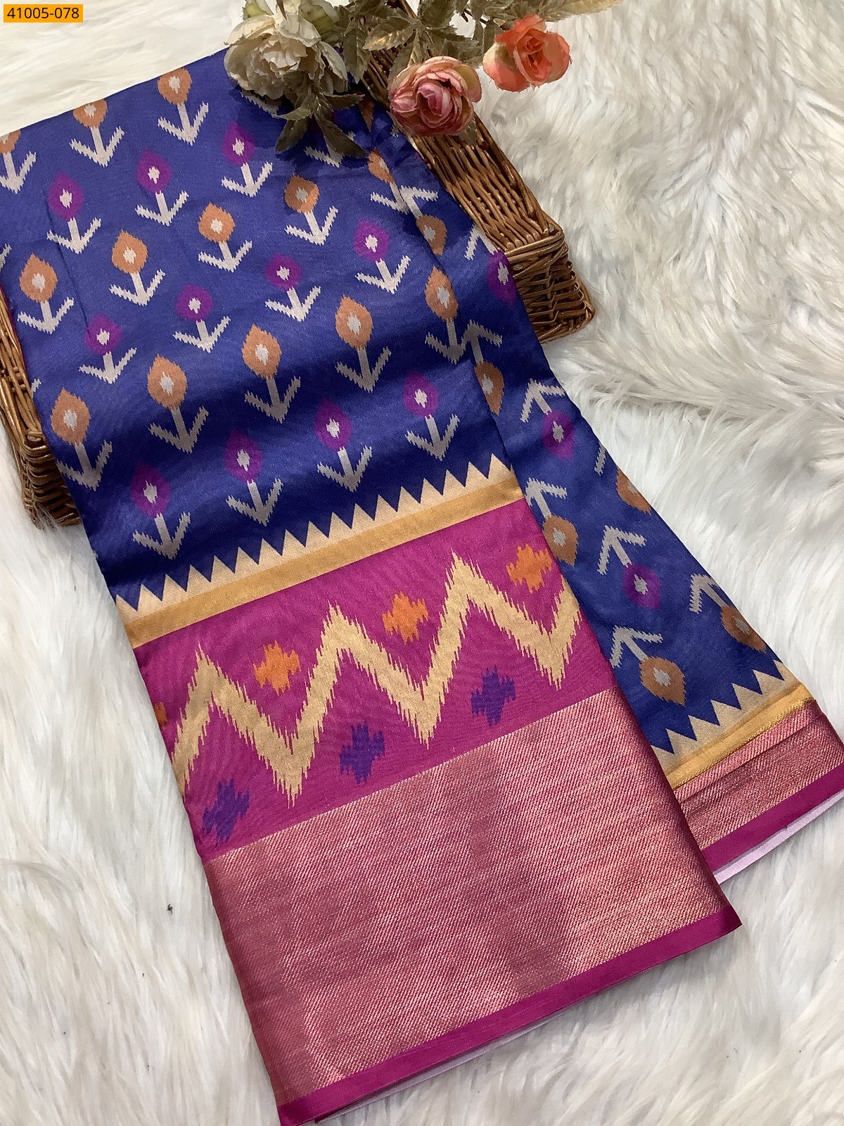 Blue Pochampally Printed Dola Silk Saree