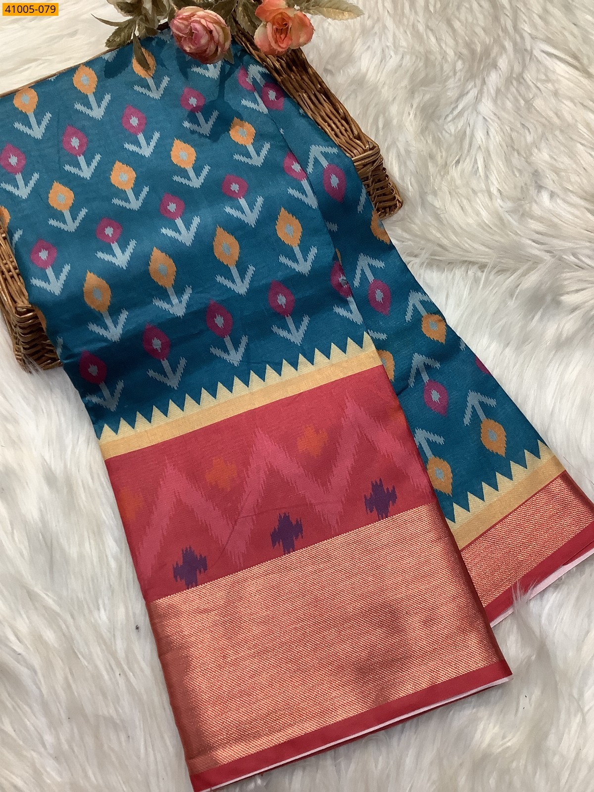 Blue Pochampally Printed Dola Silk Saree