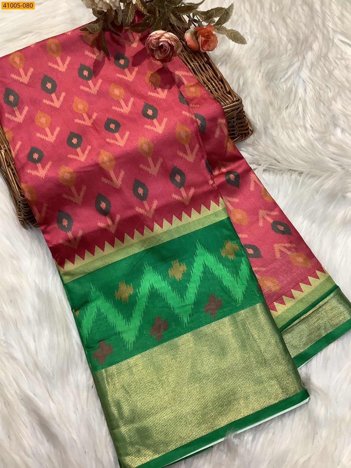 Pink Pochampally Printed Dola Silk Saree