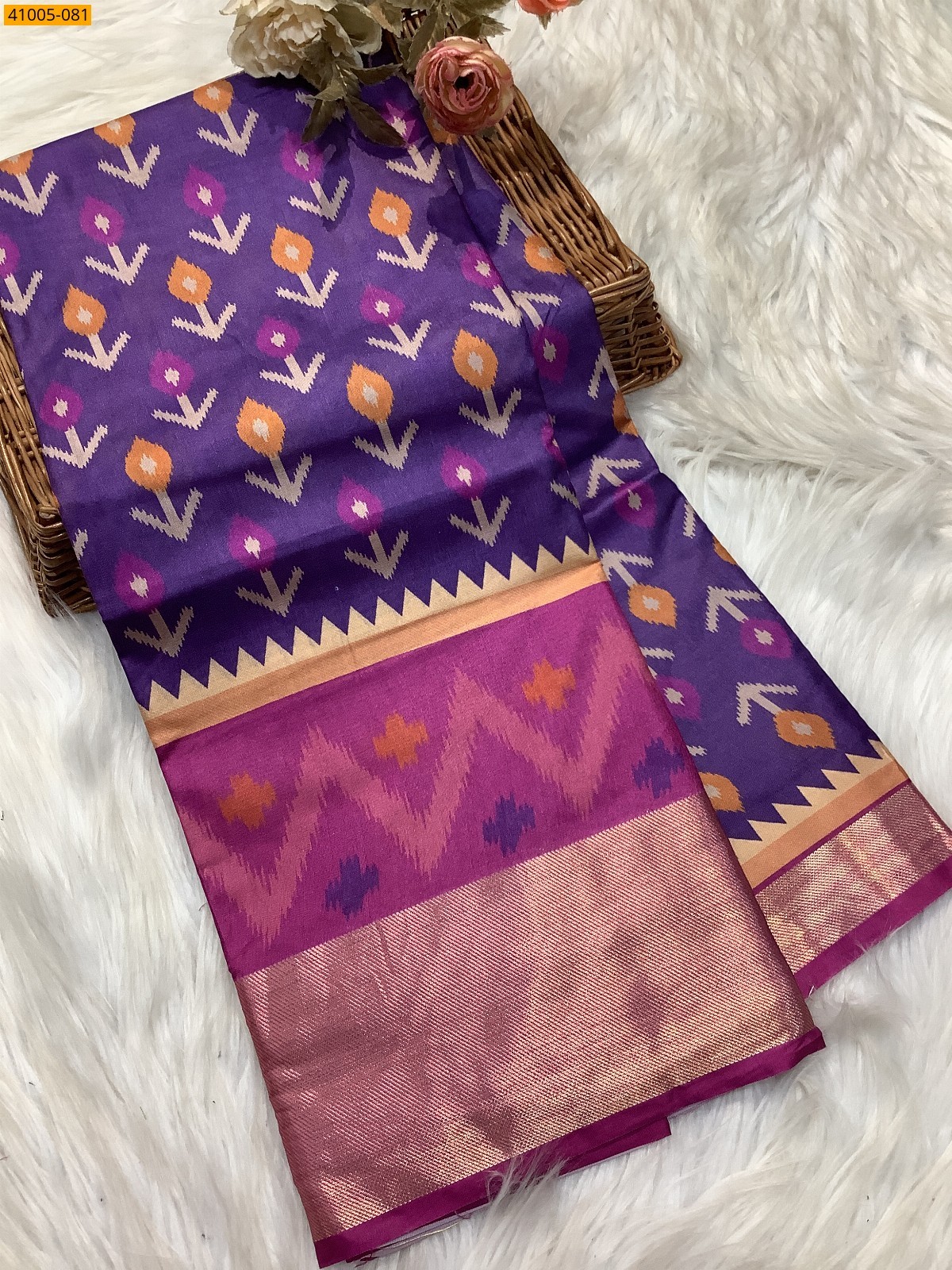 Purple Pochampally Printed Dola Silk Saree