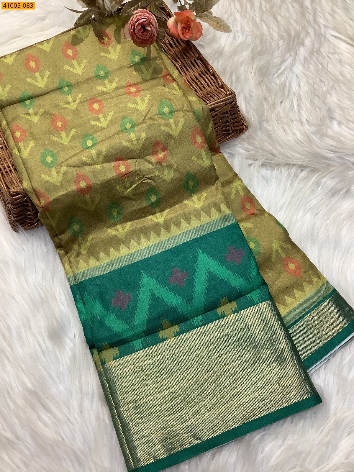 Light Green Pochampally Printed Dola Silk Saree