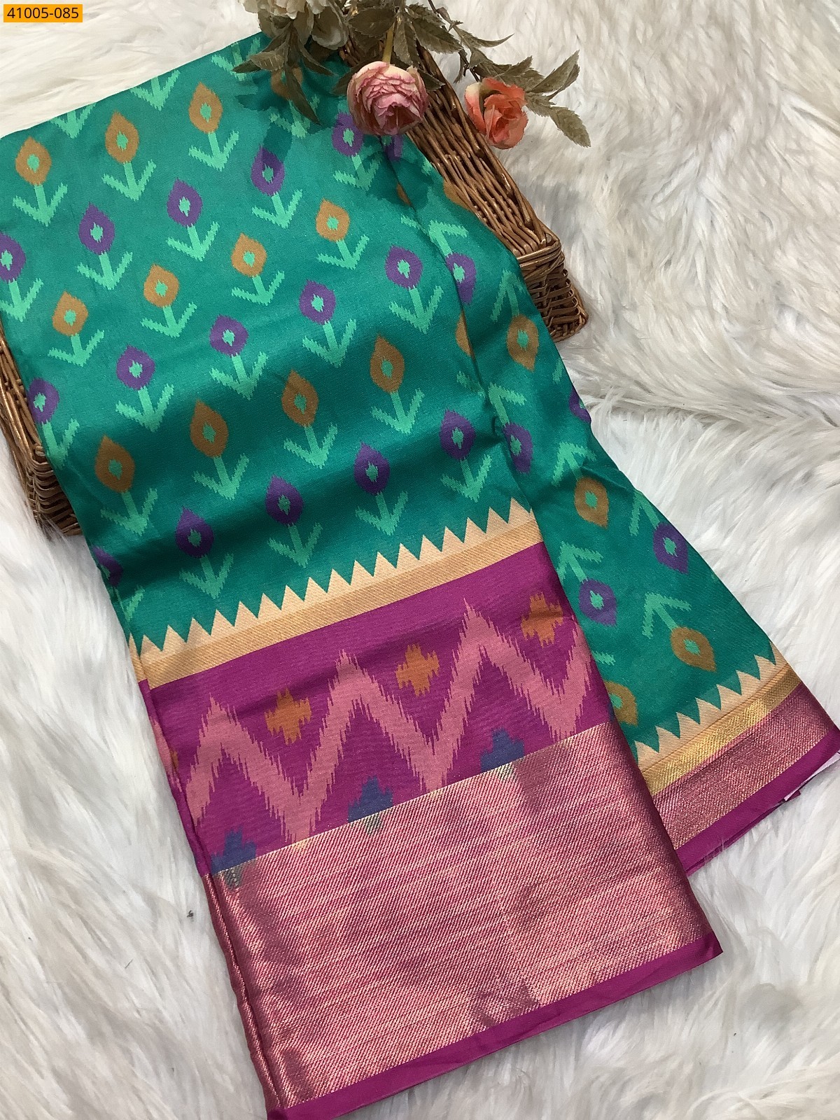 Green Pochampally Printed Dola Silk Saree