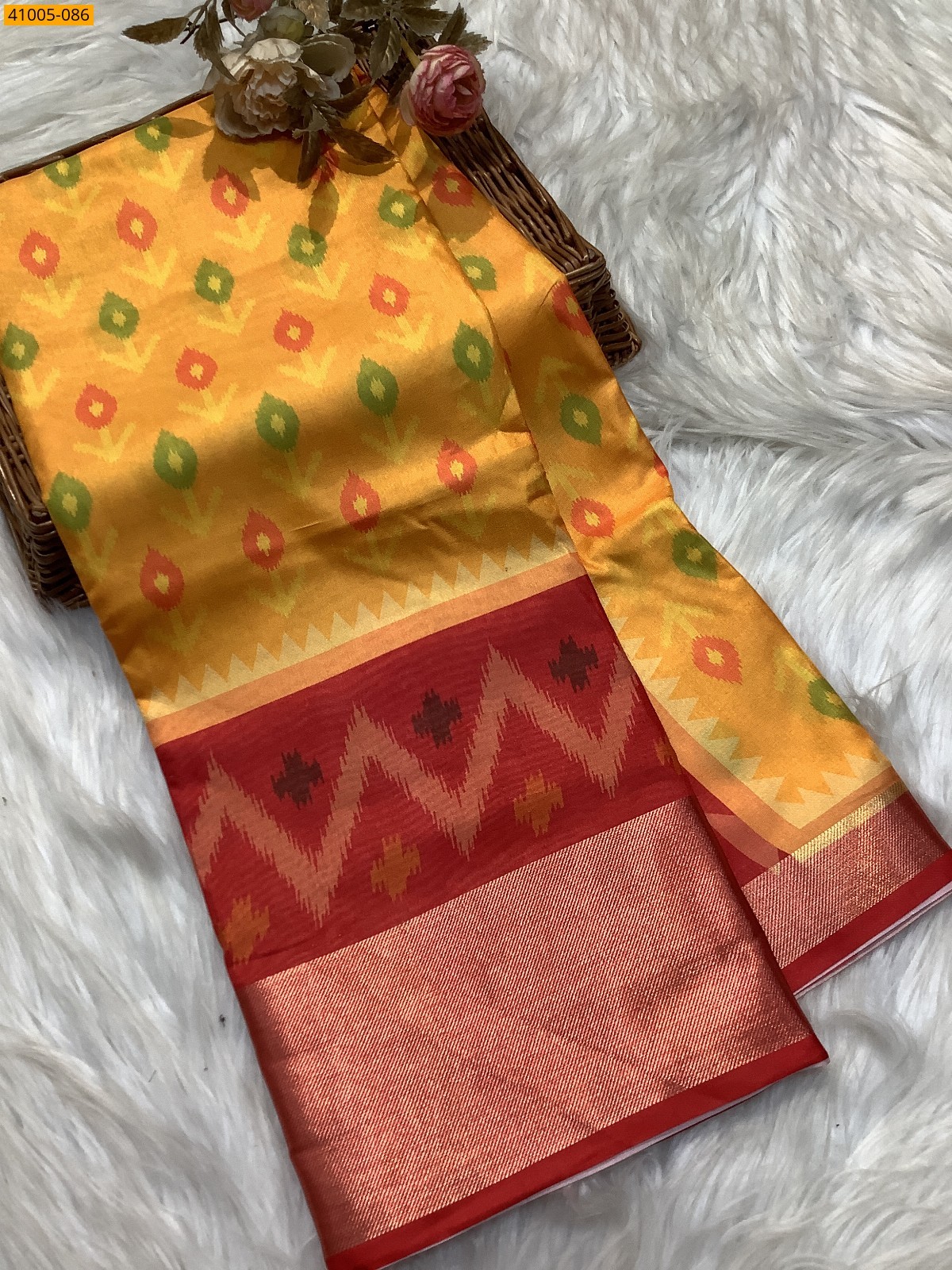 Yellow Pochampally Printed Dola Silk Saree