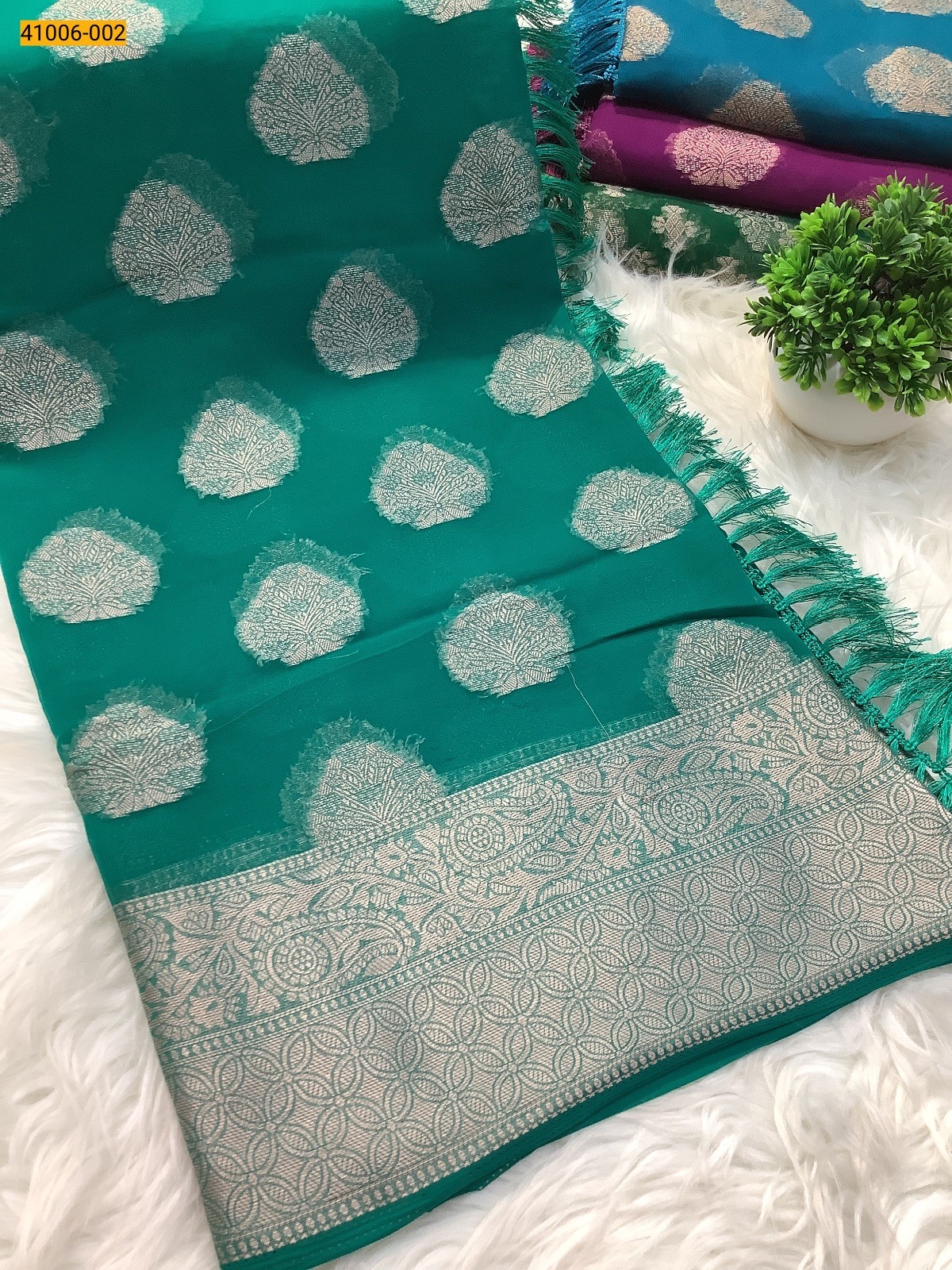 Green Designer Georgette Crepe Silk Saree