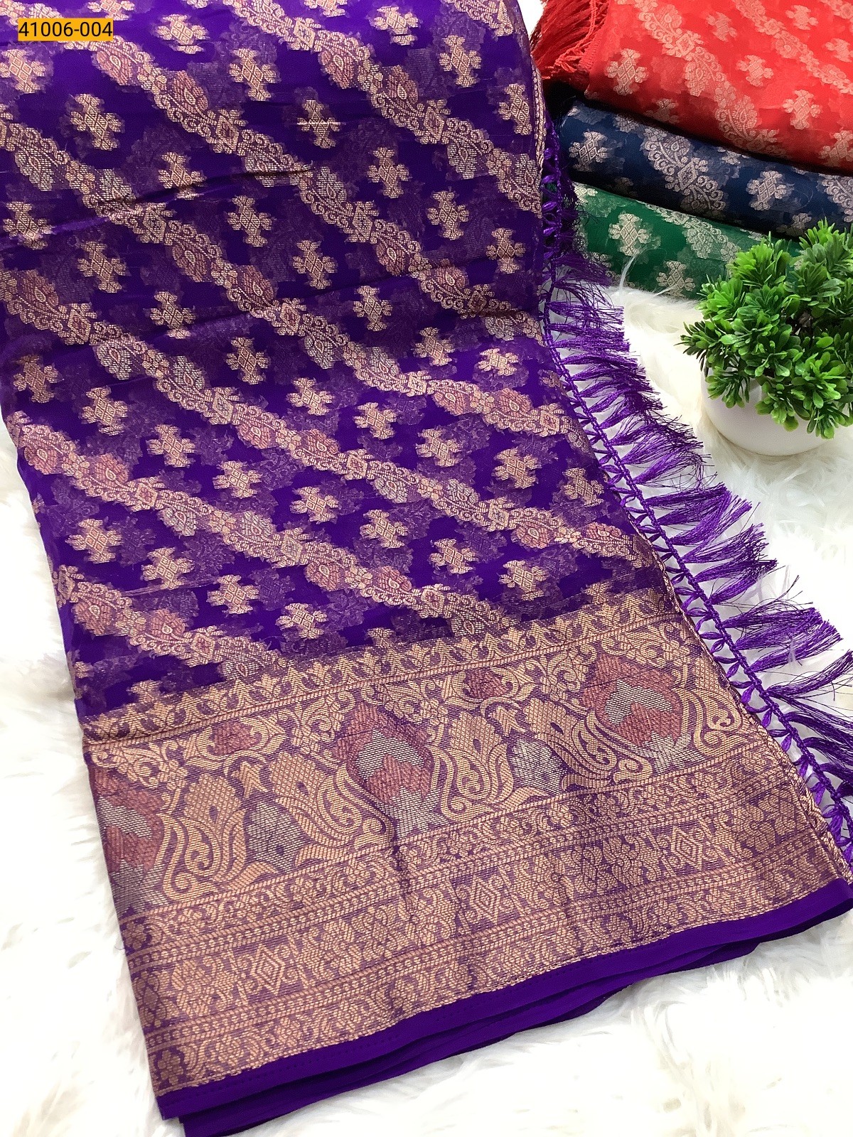 Violet Designer Georgette Crepe Silk Saree