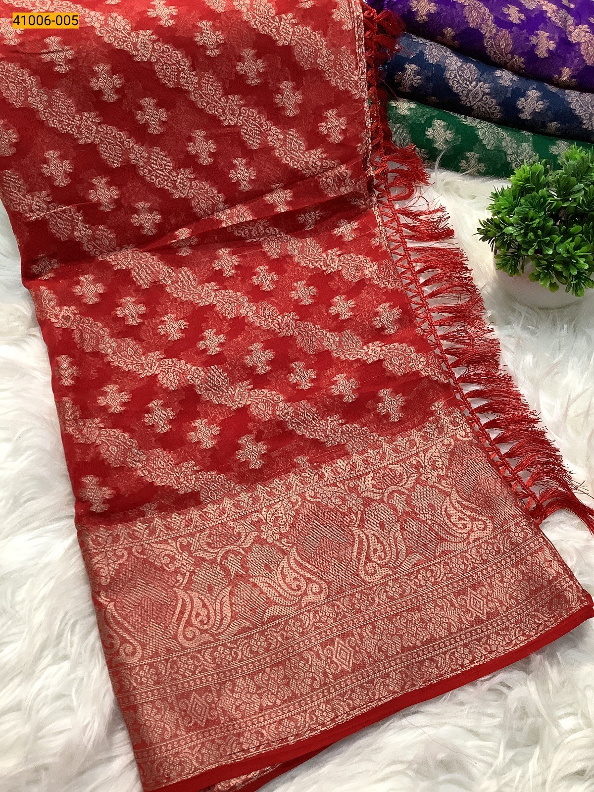 Red Designer Georgette Crepe Silk Saree