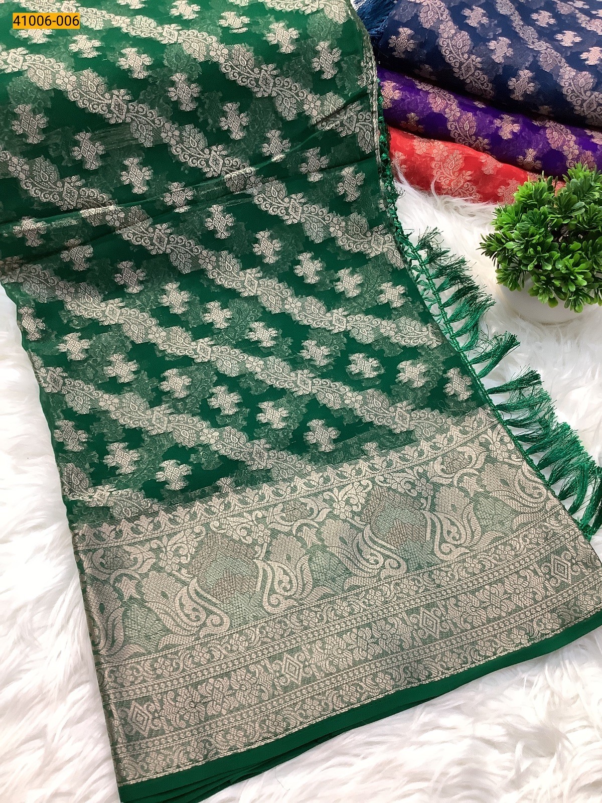 Green Designer Georgette Crepe Silk Saree