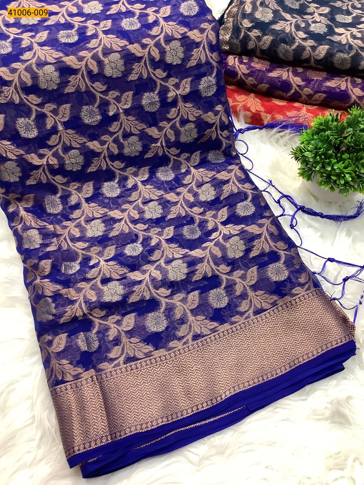 Blue Designer Georgette Crepe Silk Saree