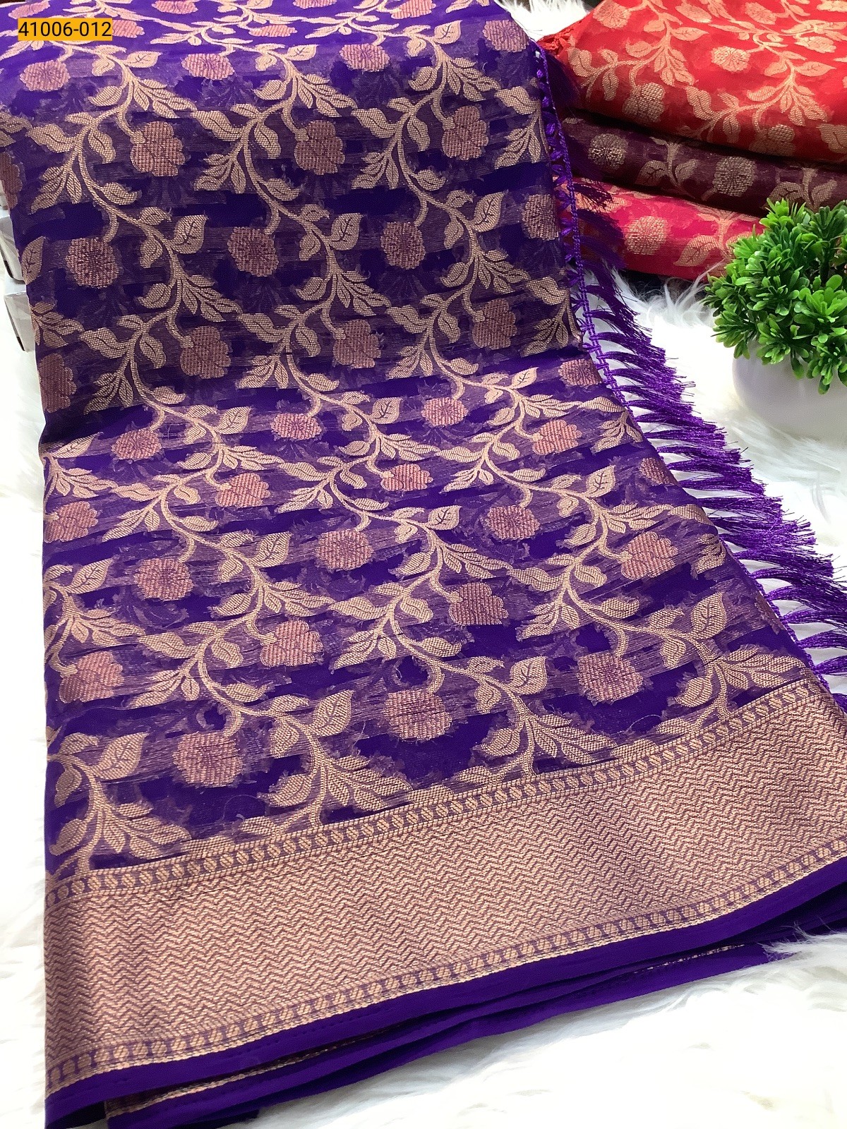 Violet Designer Georgette Crepe Silk Saree