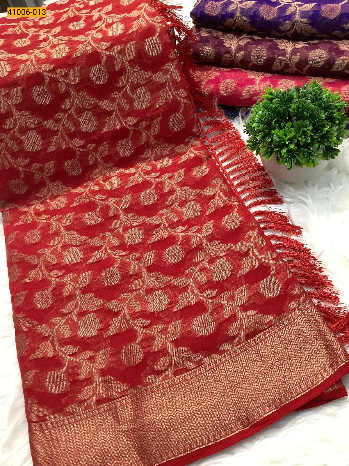 Red Designer Georgette Crepe Silk Saree