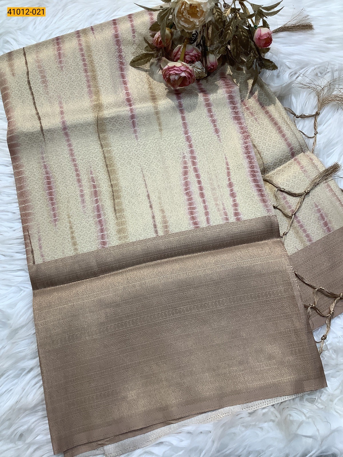 Brown Digital Print Banarasi Soft Silk Saree