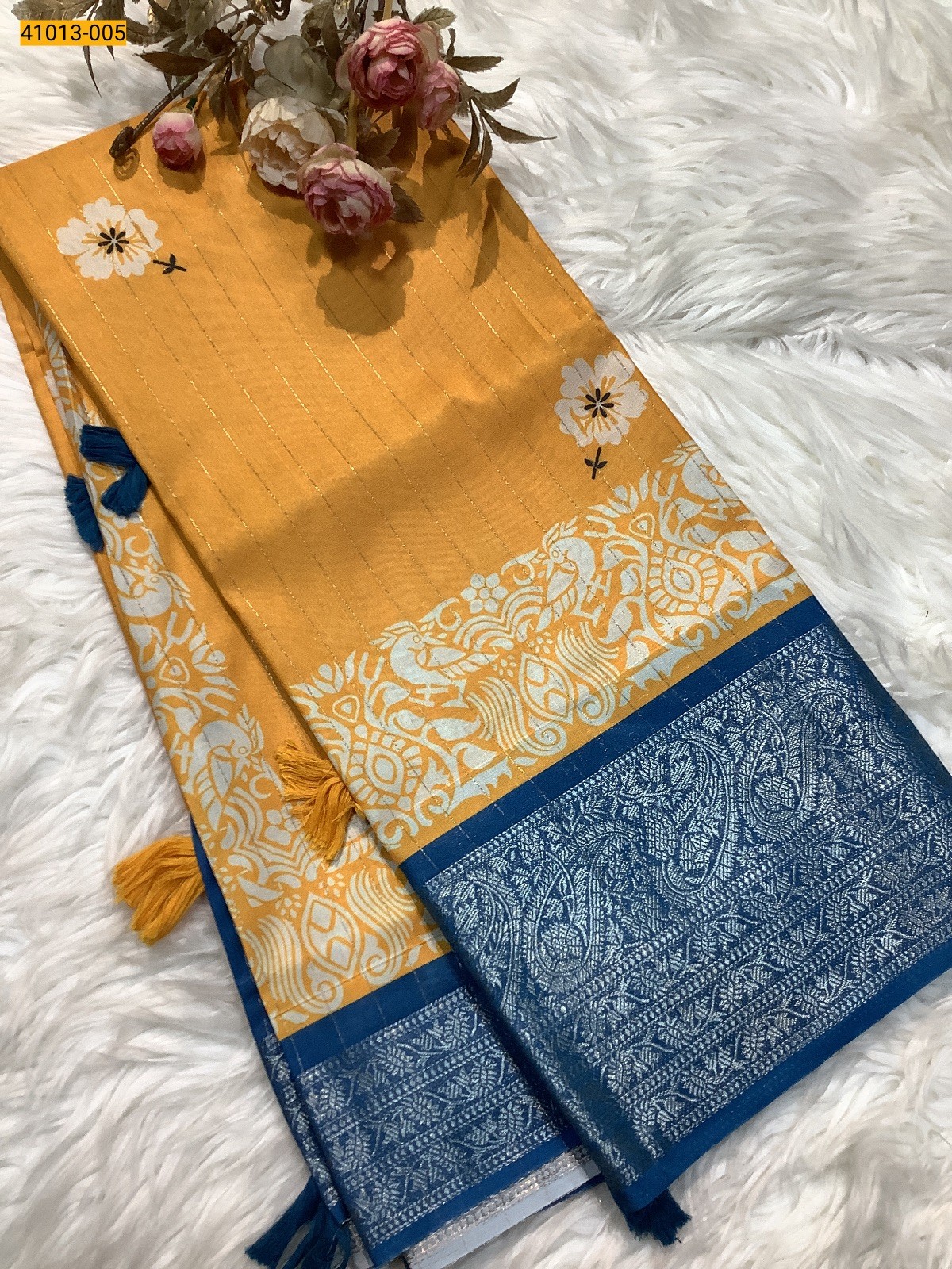 Yellow Moss Crepe Silk Saree