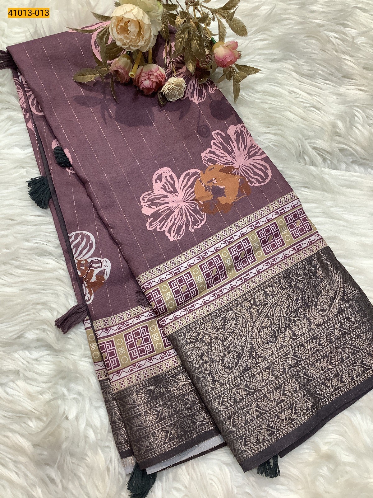 Dusky Purple Moss Crepe Silk Saree
