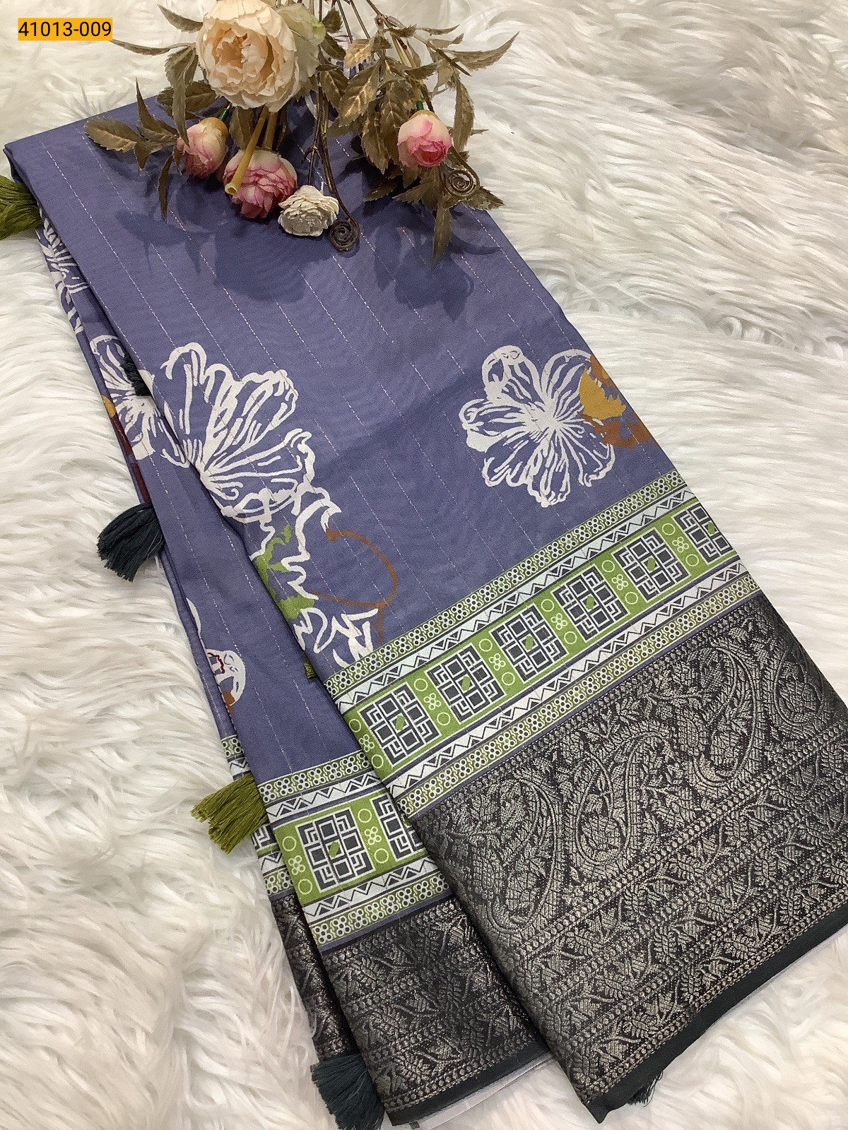 Gray  Moss Crepe Silk Saree