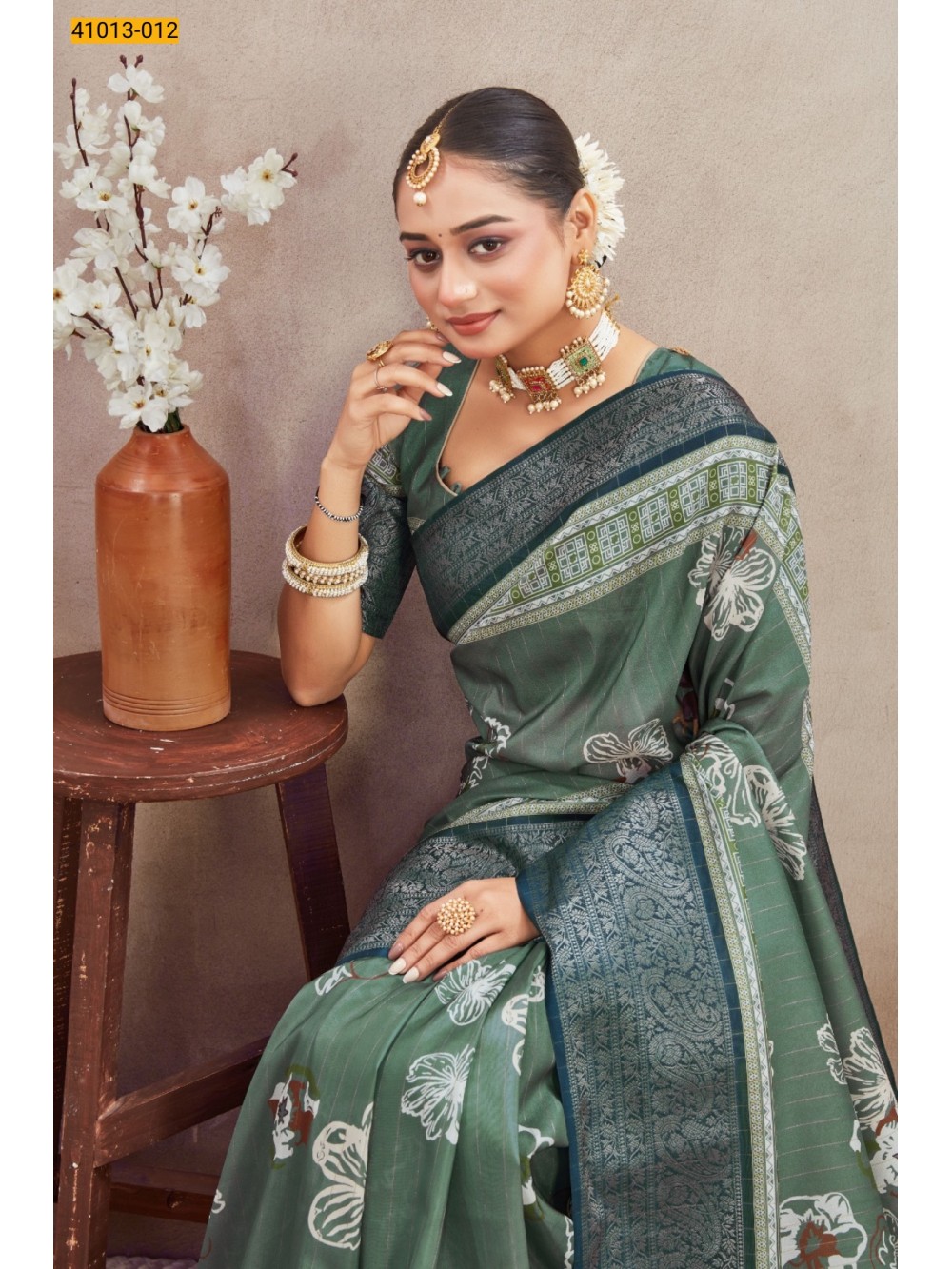 Green Moss Crepe Silk Saree