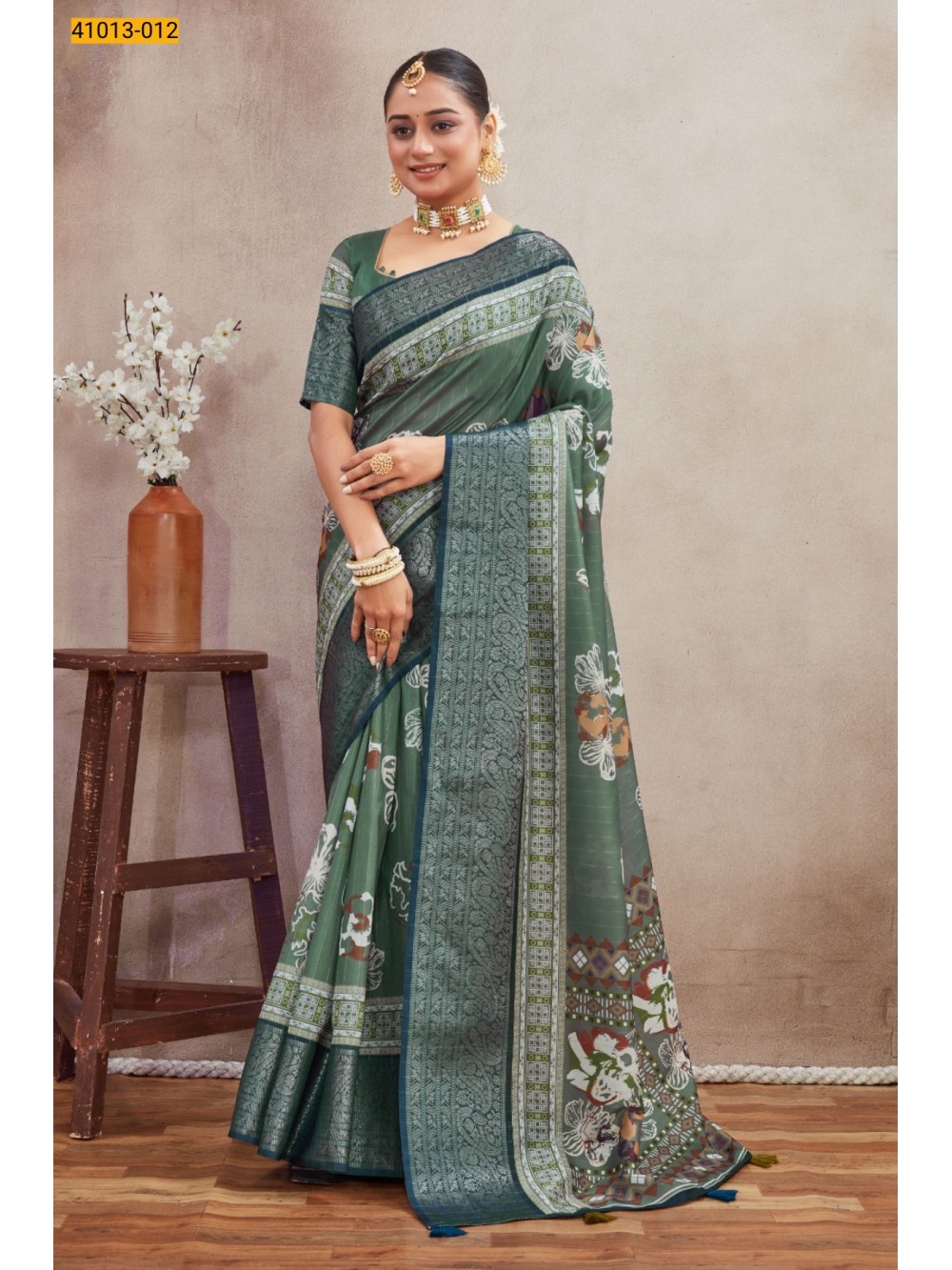 Green Moss Crepe Silk Saree