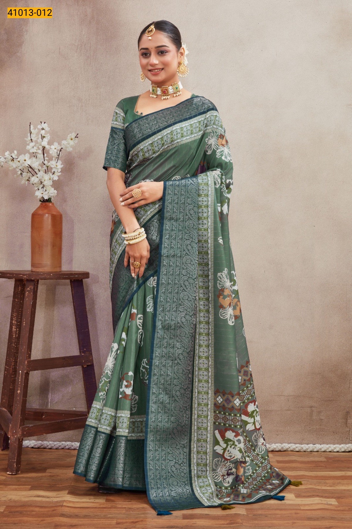 Green Moss Crepe Silk Saree