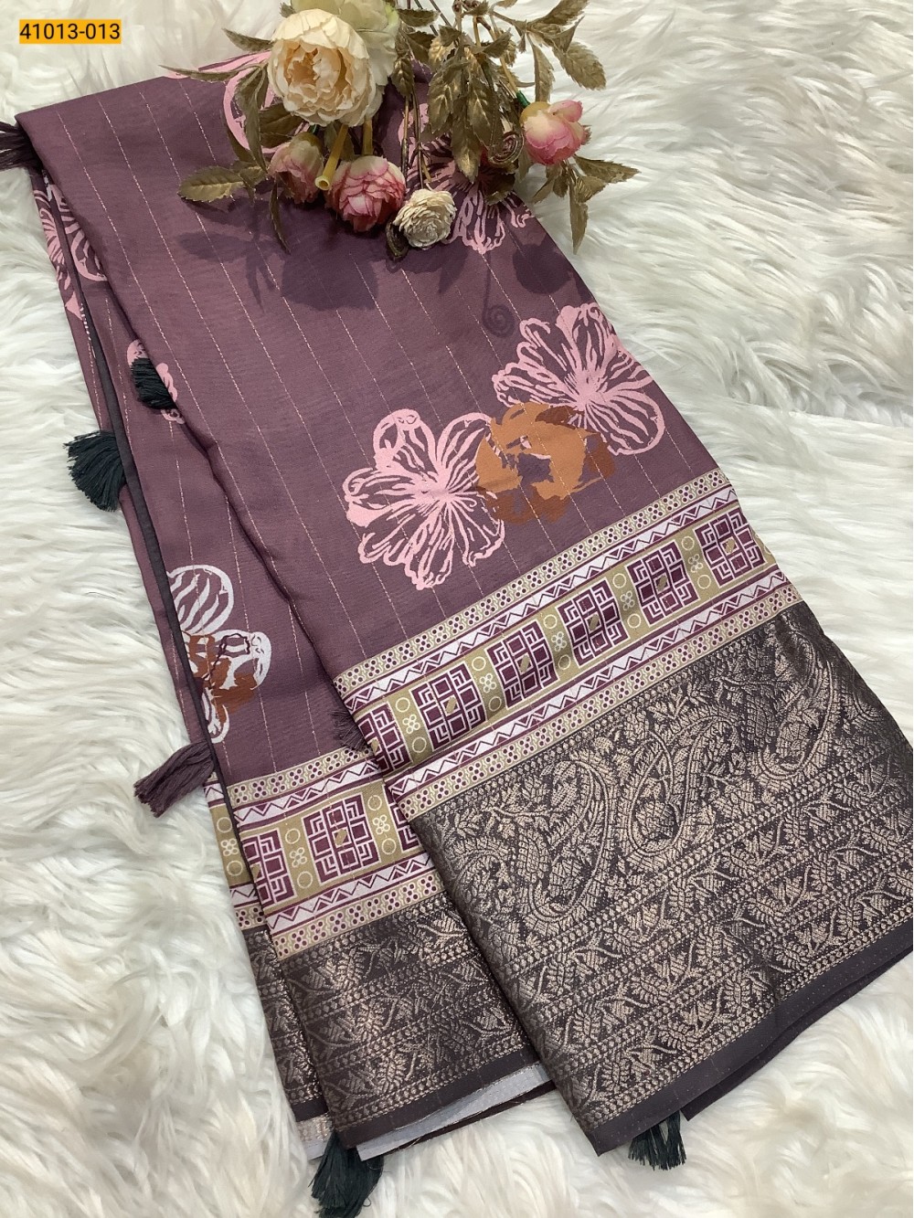 Brown Moss Crepe Silk Saree