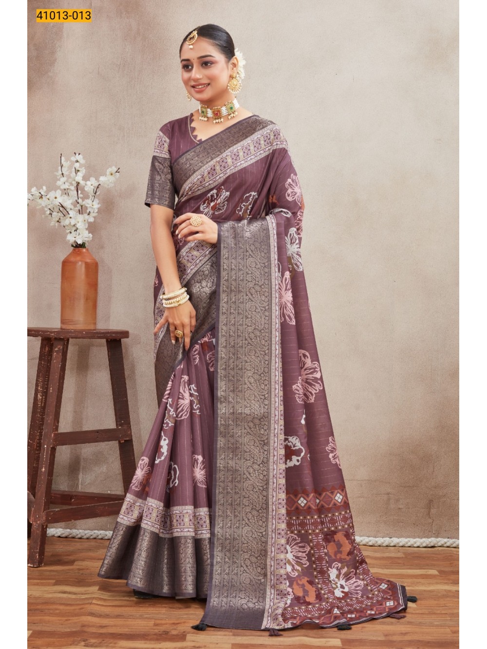 Brown Moss Crepe Silk Saree