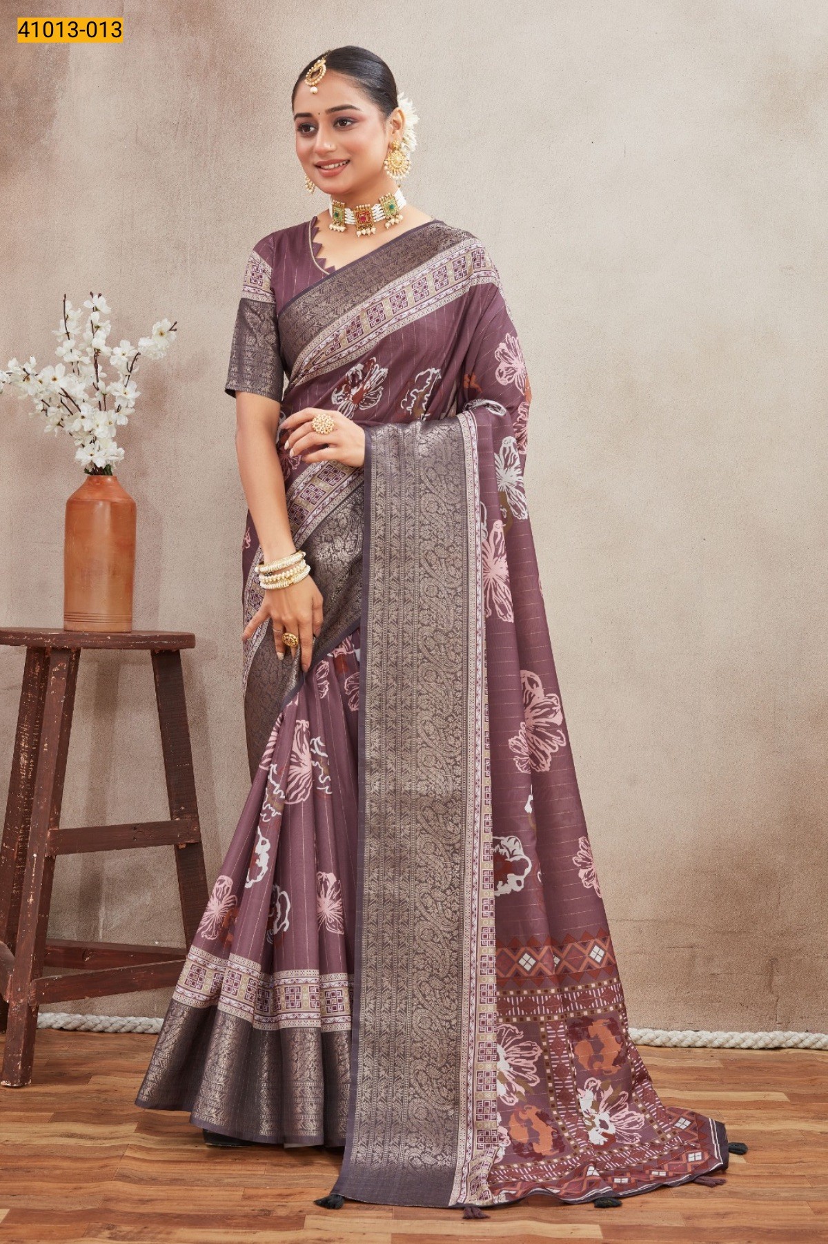 Brown Moss Crepe Silk Saree