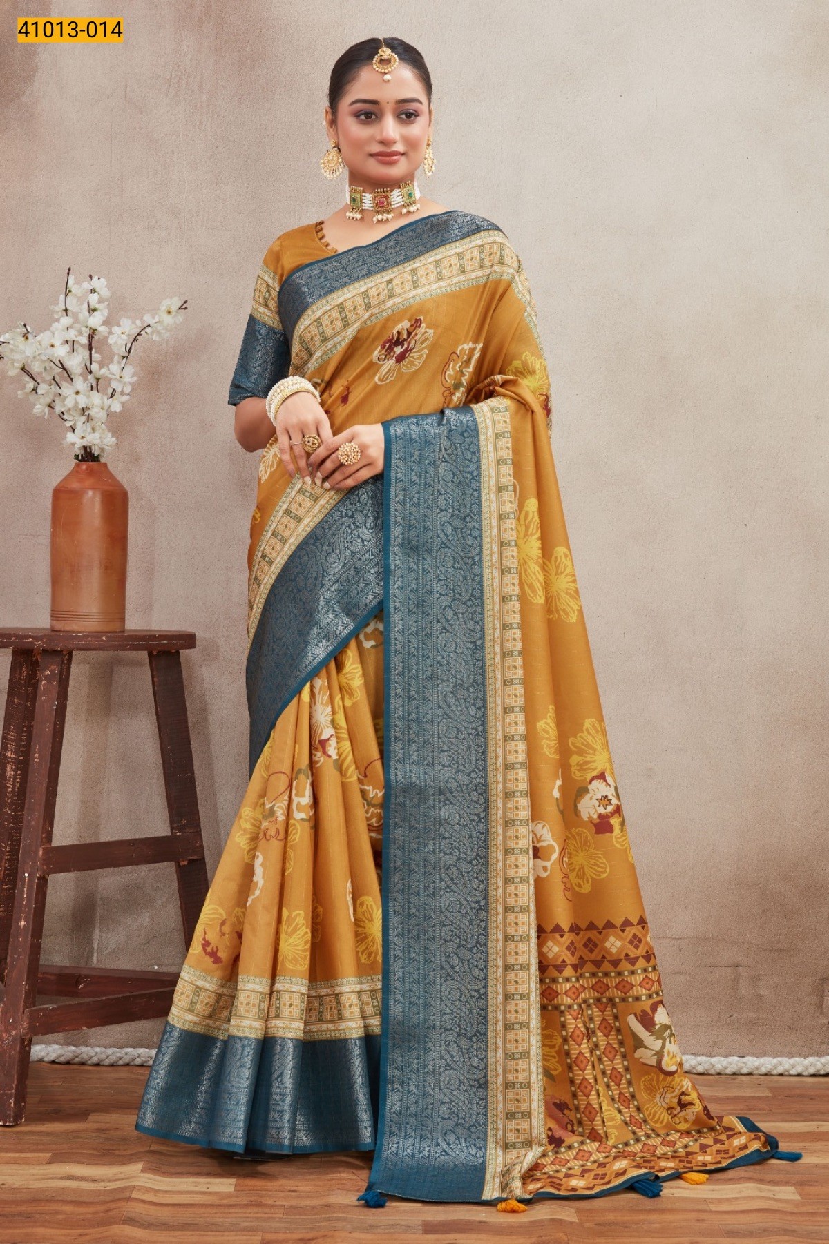 Yellow Moss Crepe Silk Saree
