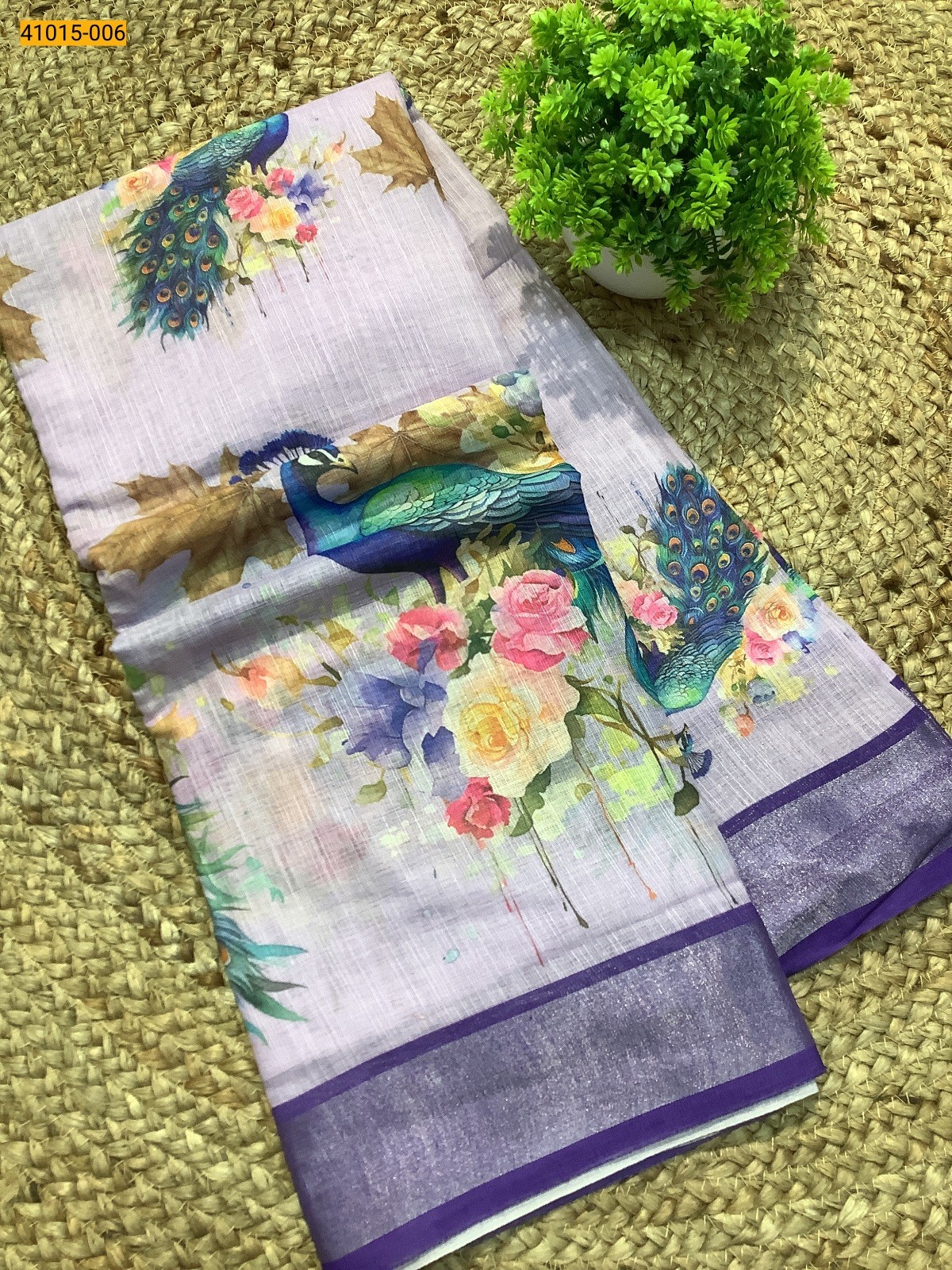 Violet Linen Digital Print Cotton Sarees