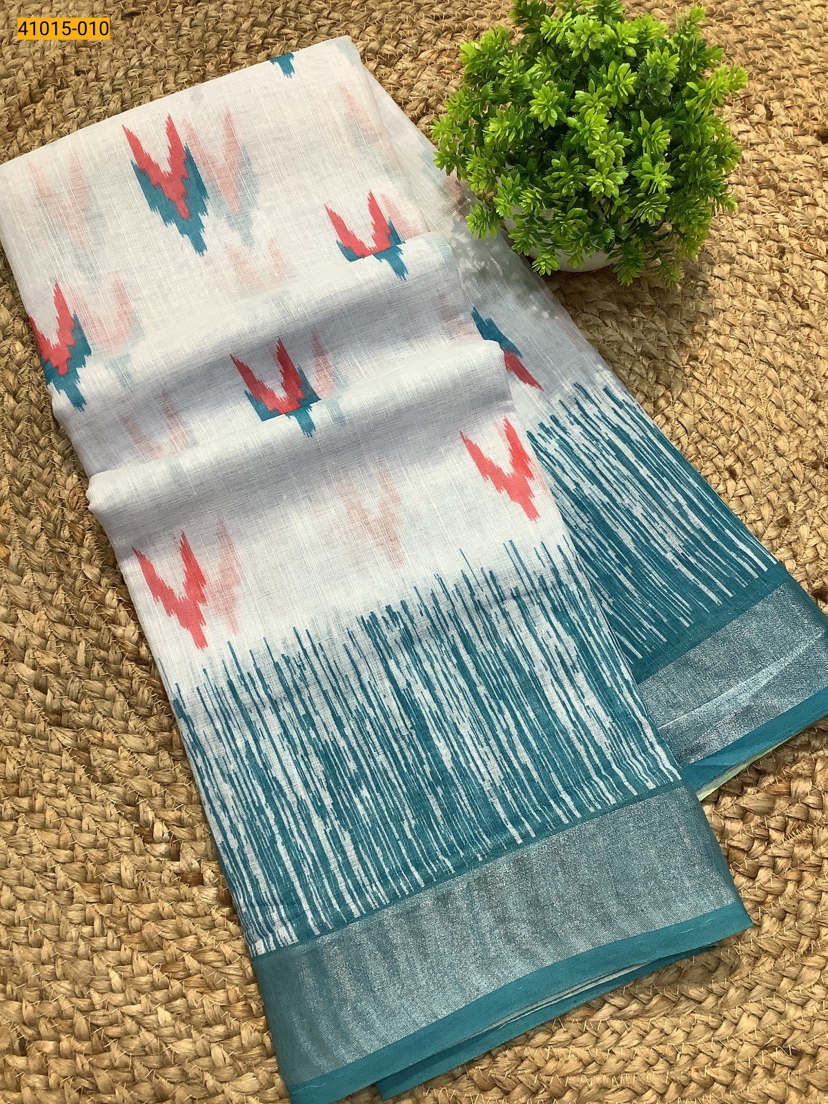 Blue Linen Digital Print Cotton Sarees