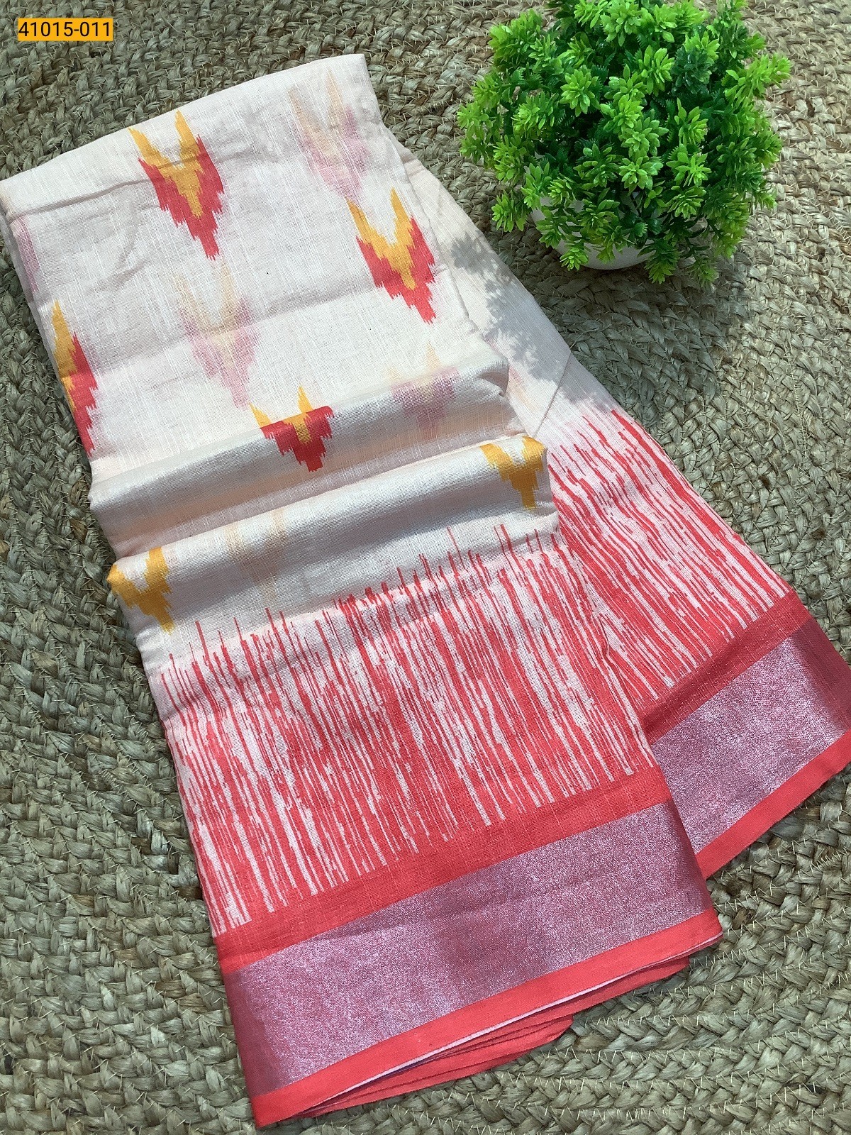 Orange Linen Digital Print Cotton Sarees