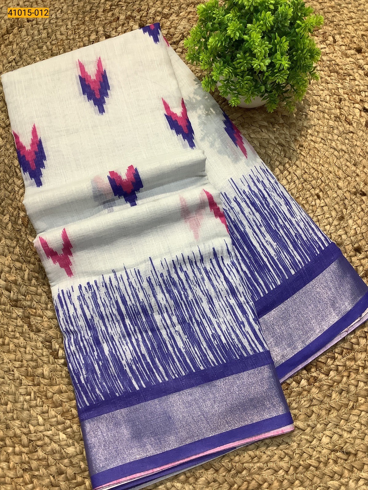 Blue Linen Digital Print Cotton Sarees