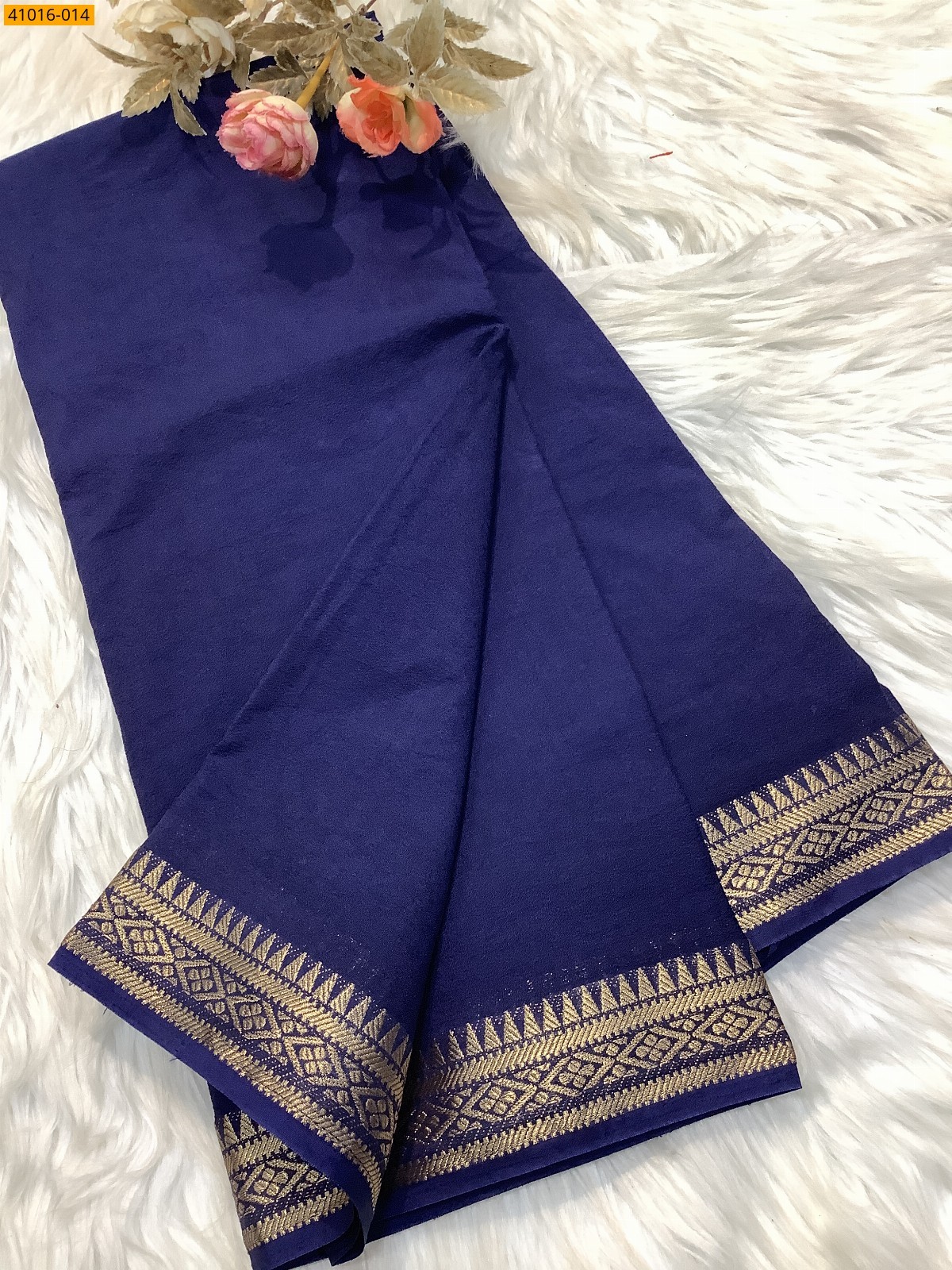 Navy Blue Viscose Warm Soft Crepe Silk Saree