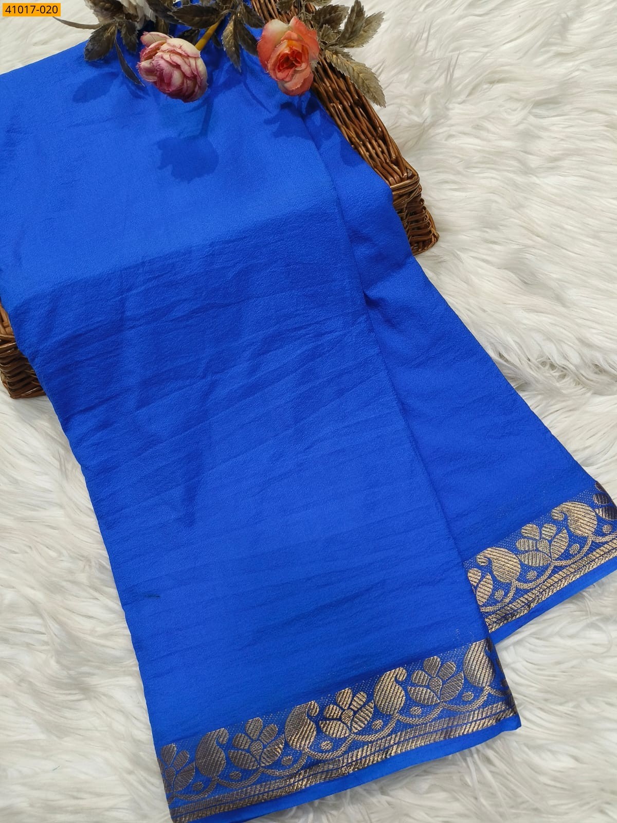 Blue Viscose Warm Soft Crepe Silk Saree