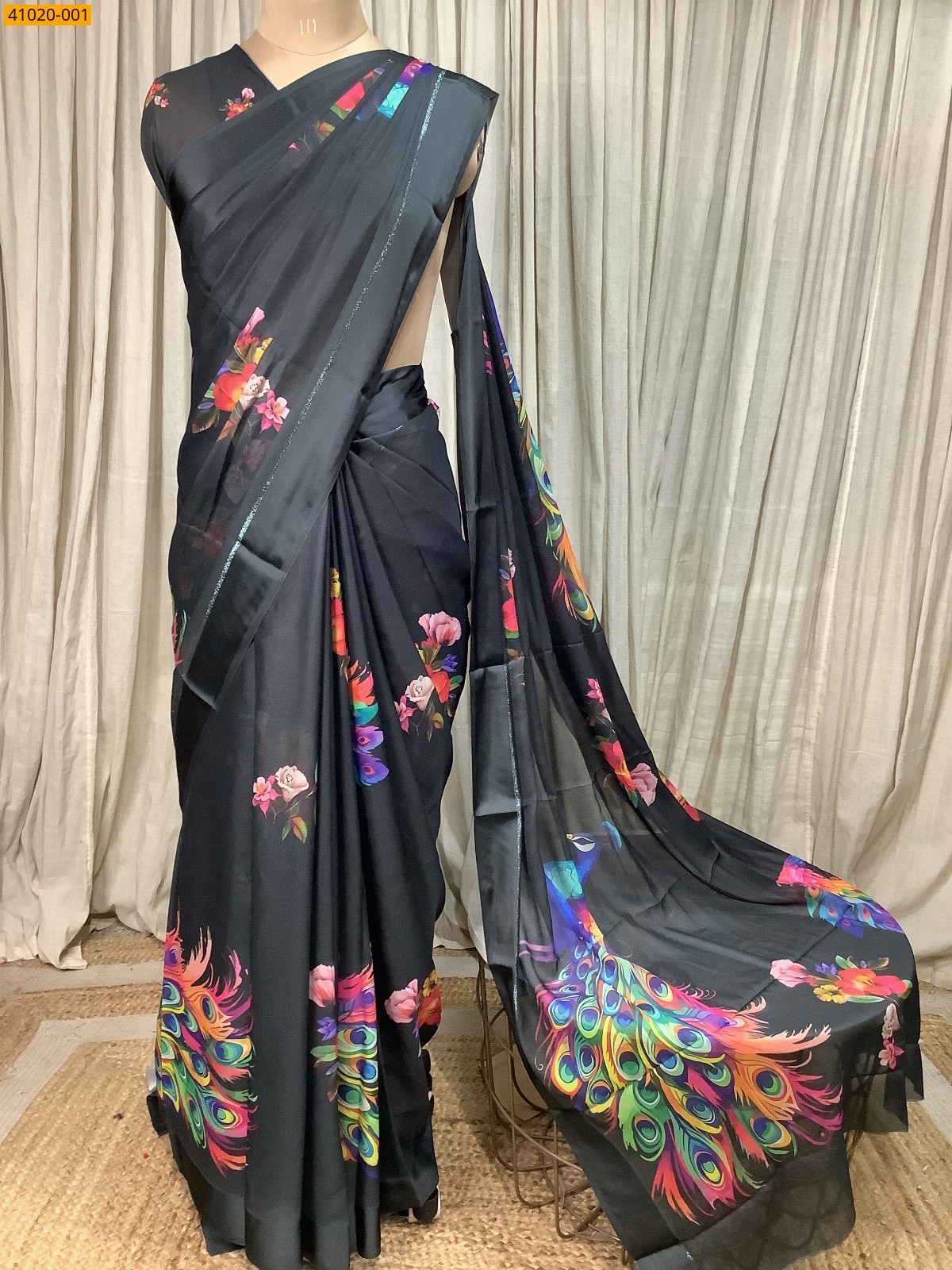Black Moss Chiffon Saree