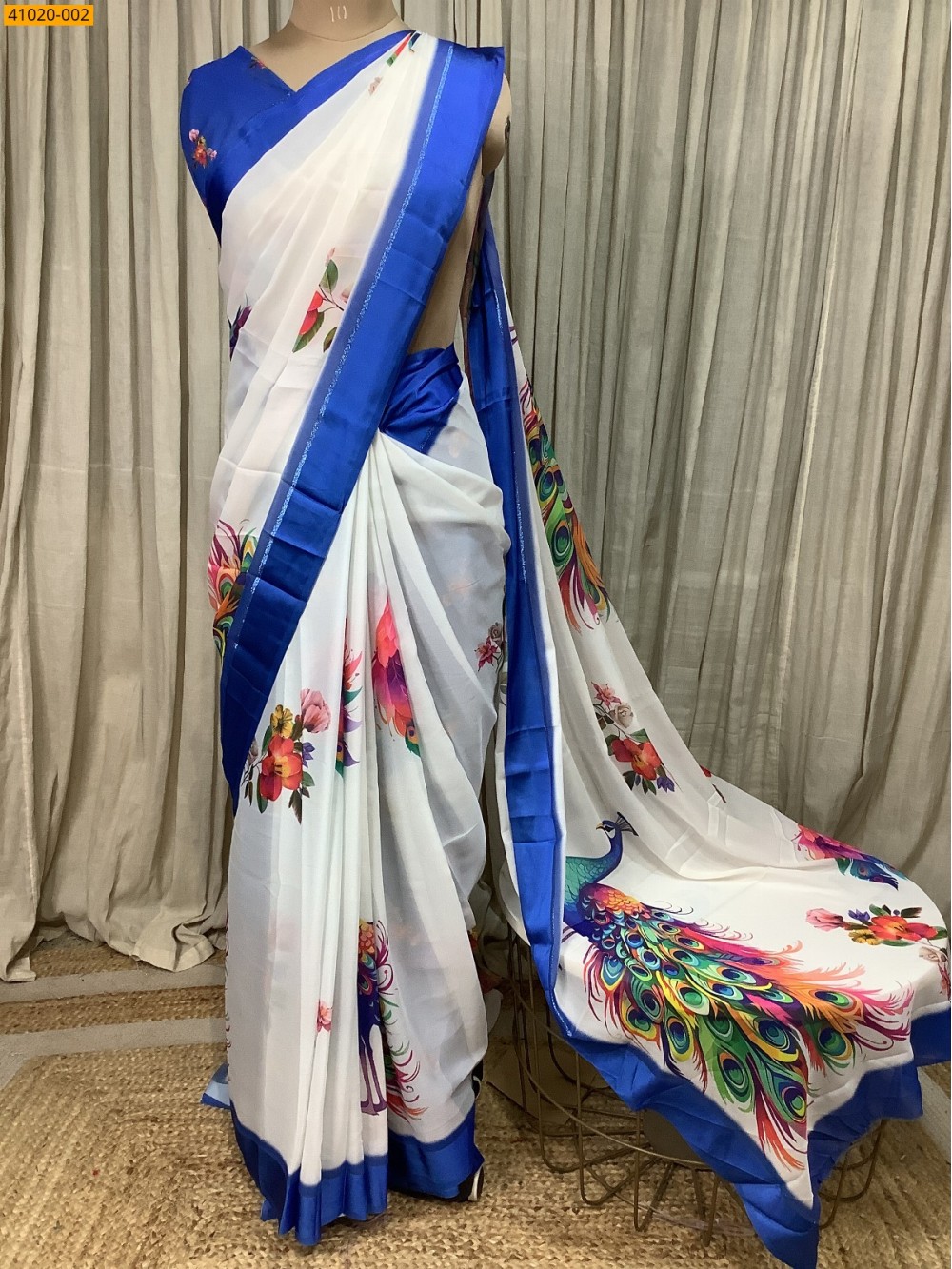 White Moss Chiffon Saree