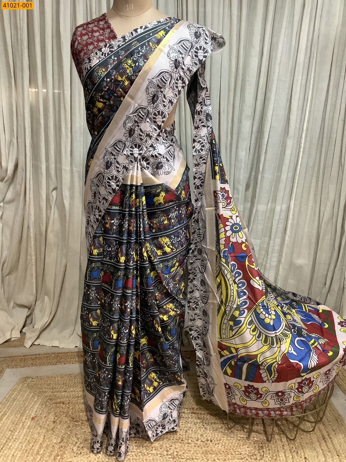 Black Mulmul Kalamkari Fancy Silk Saree