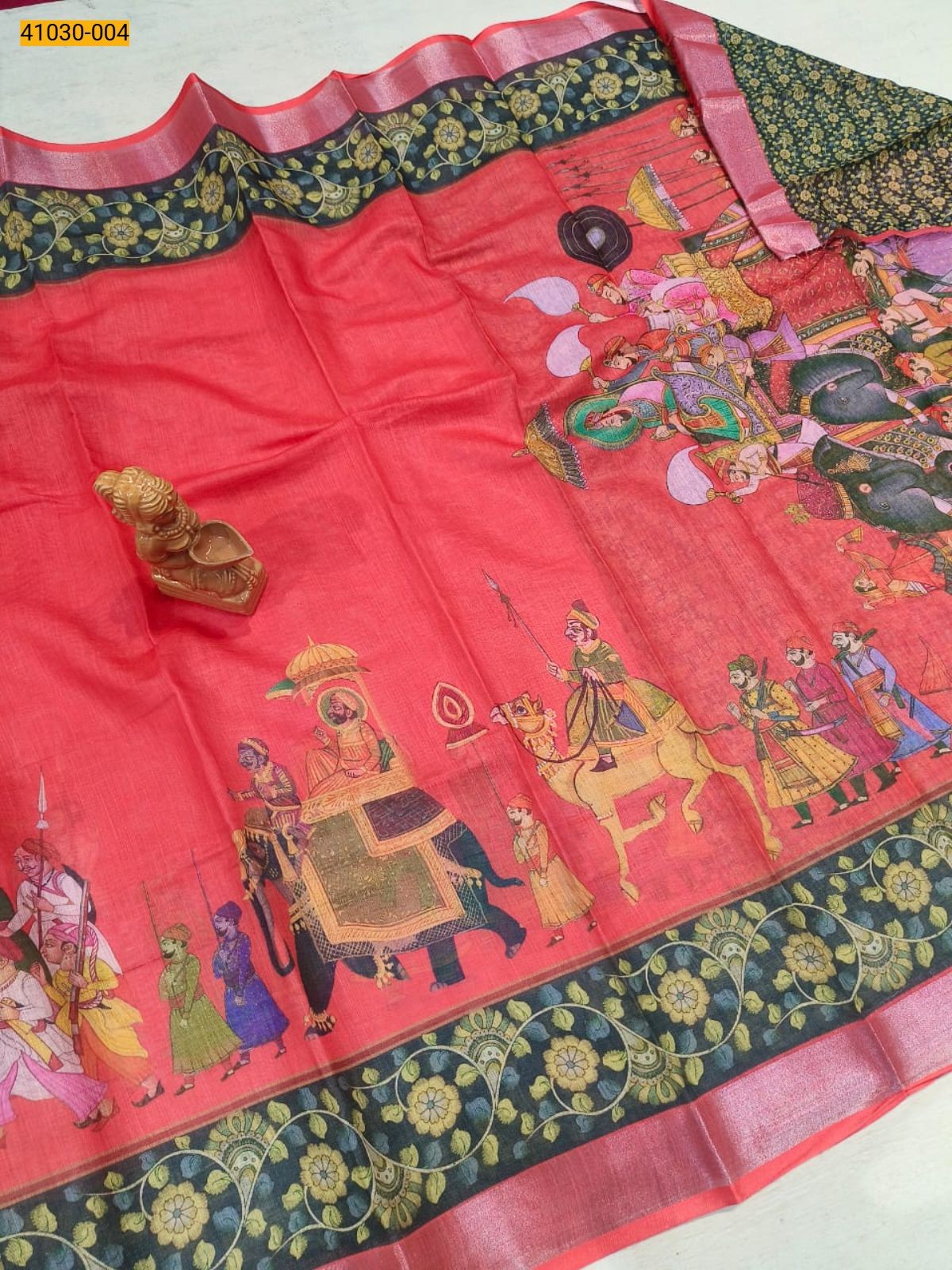 Red Linen cotton printed sarees
